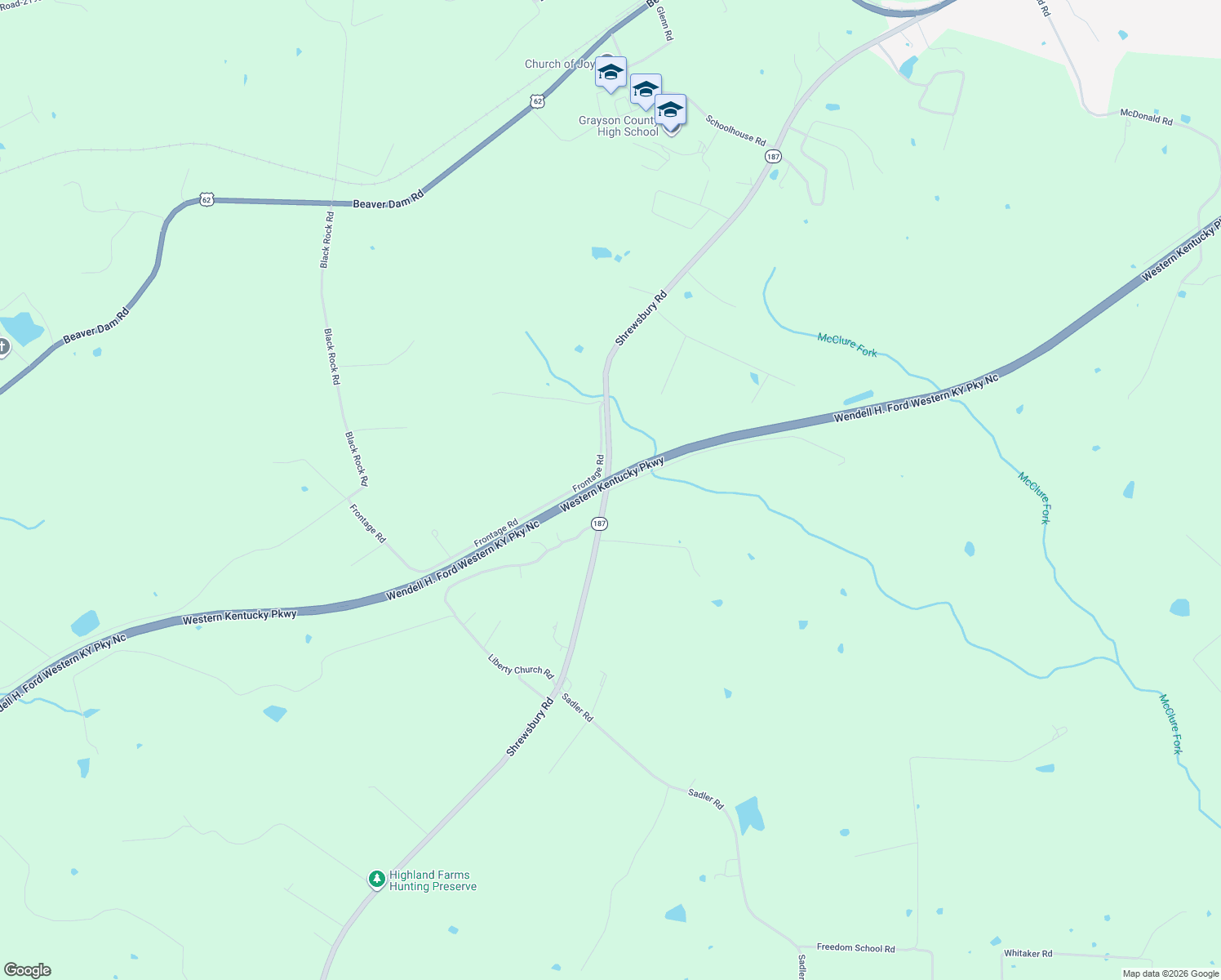 map of restaurants, bars, coffee shops, grocery stores, and more near Western Kentucky Parkway in Leitchfield