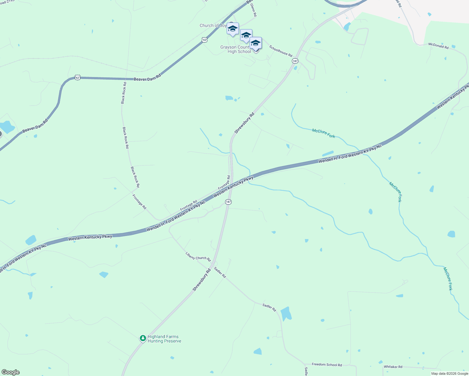 map of restaurants, bars, coffee shops, grocery stores, and more near Western Kentucky Parkway in Leitchfield