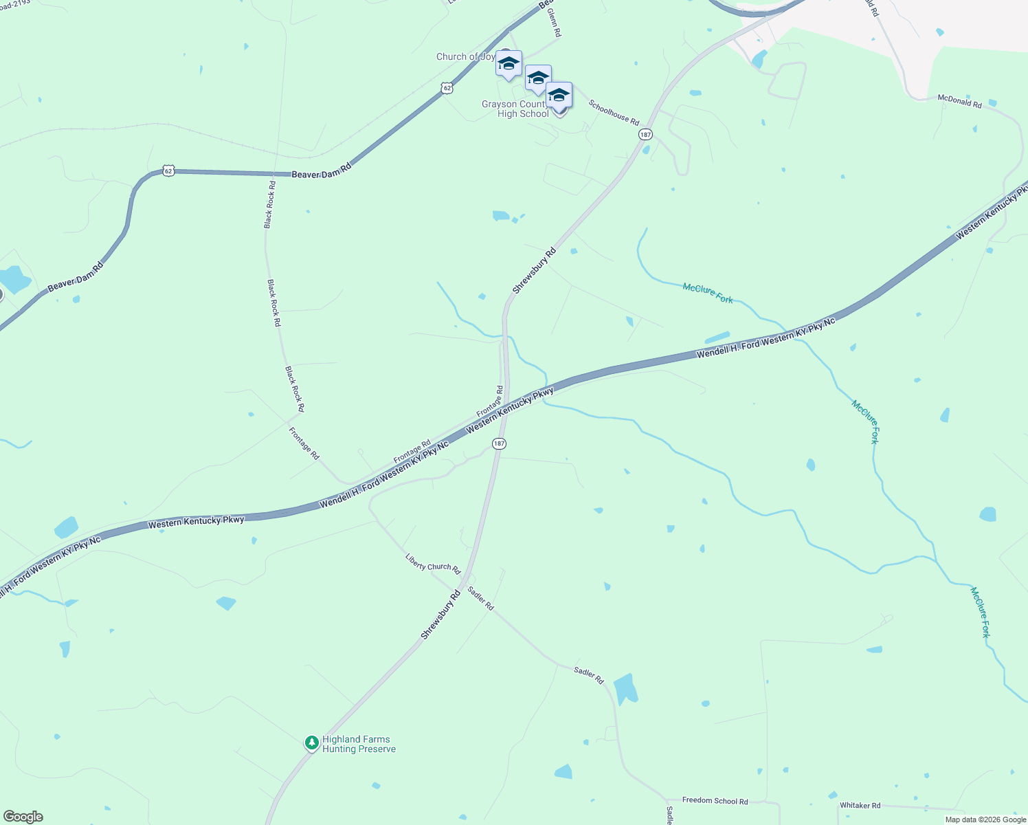 map of restaurants, bars, coffee shops, grocery stores, and more near Western Kentucky Parkway in Leitchfield