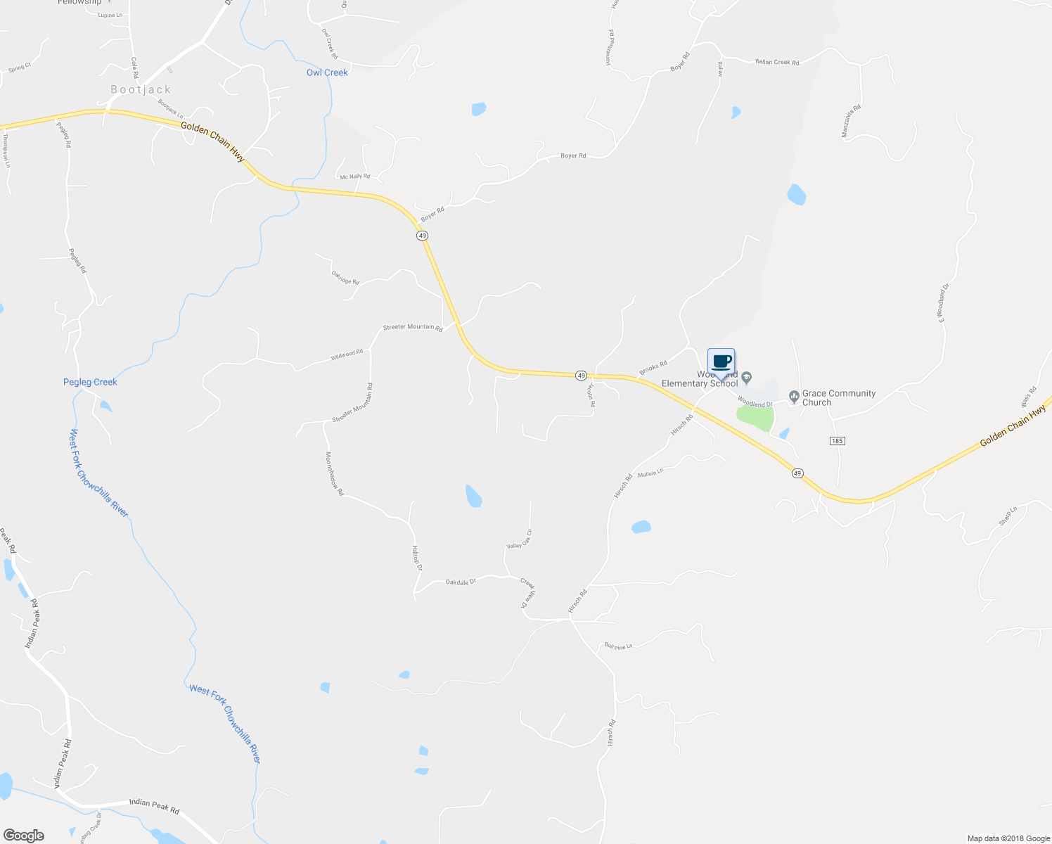 map of restaurants, bars, coffee shops, grocery stores, and more near 4917 Jacobs Road in Mariposa