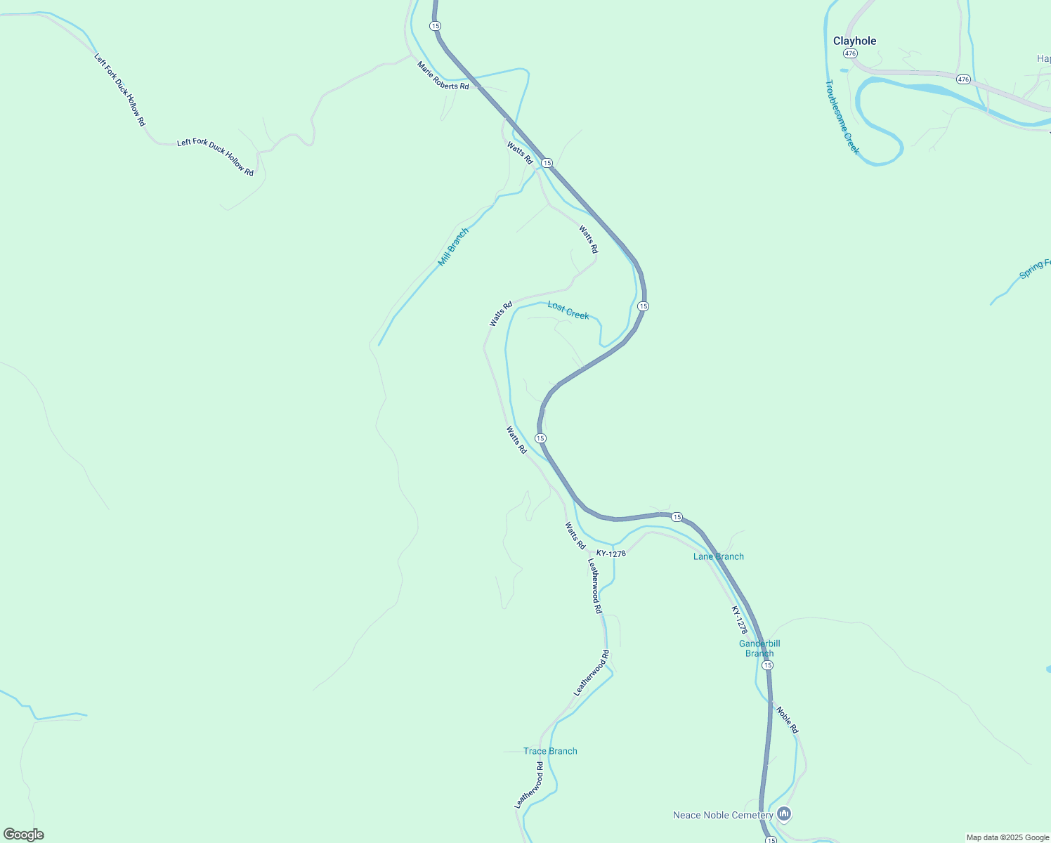 map of restaurants, bars, coffee shops, grocery stores, and more near 12260 Kentucky 15 in Lost Creek