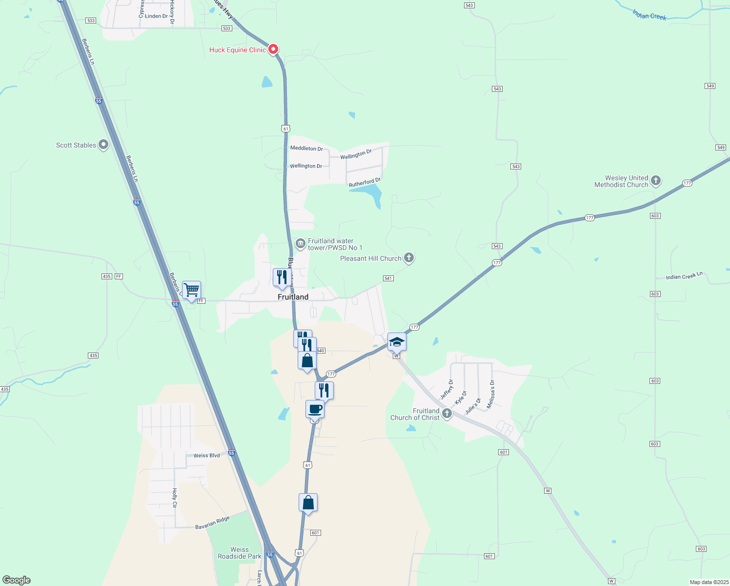 map of restaurants, bars, coffee shops, grocery stores, and more near 460 County Road 541 in Jackson