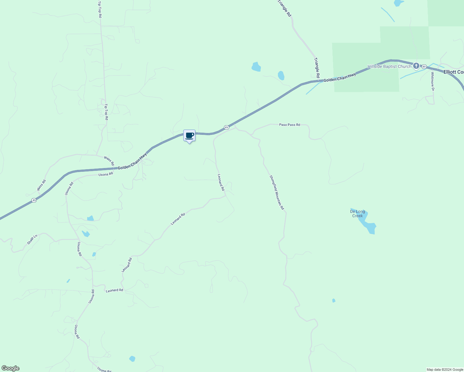 map of restaurants, bars, coffee shops, grocery stores, and more near 4688-4704 Leonard Road in Mariposa