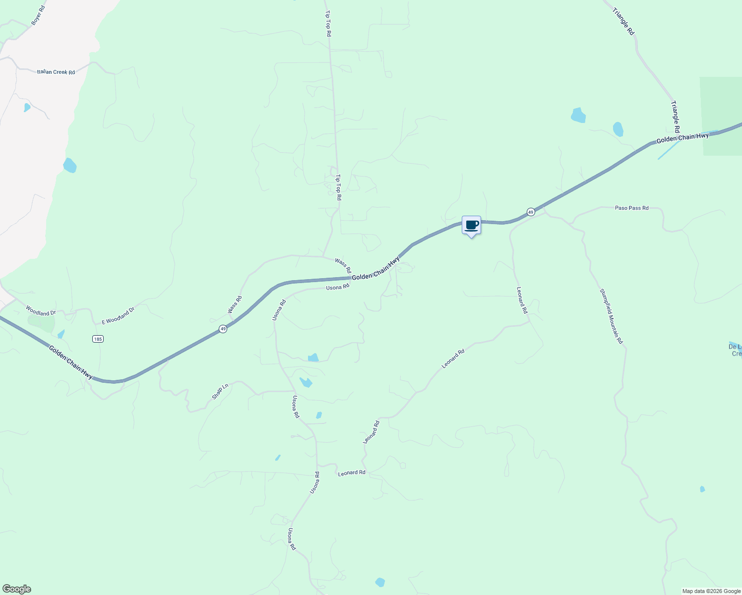 map of restaurants, bars, coffee shops, grocery stores, and more near 4965 Peak View Road in Mariposa
