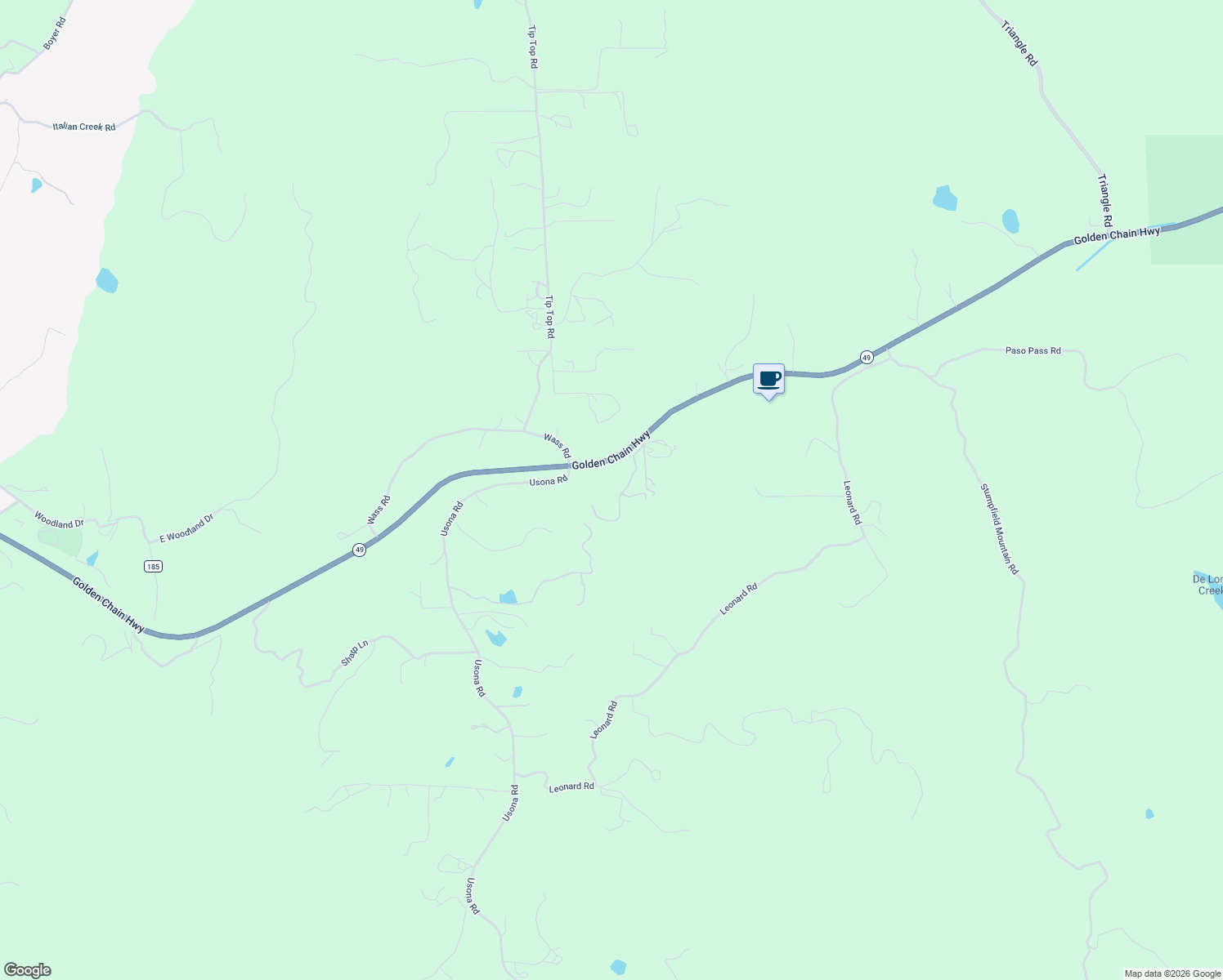 map of restaurants, bars, coffee shops, grocery stores, and more near 4965 Peak View Road in Mariposa
