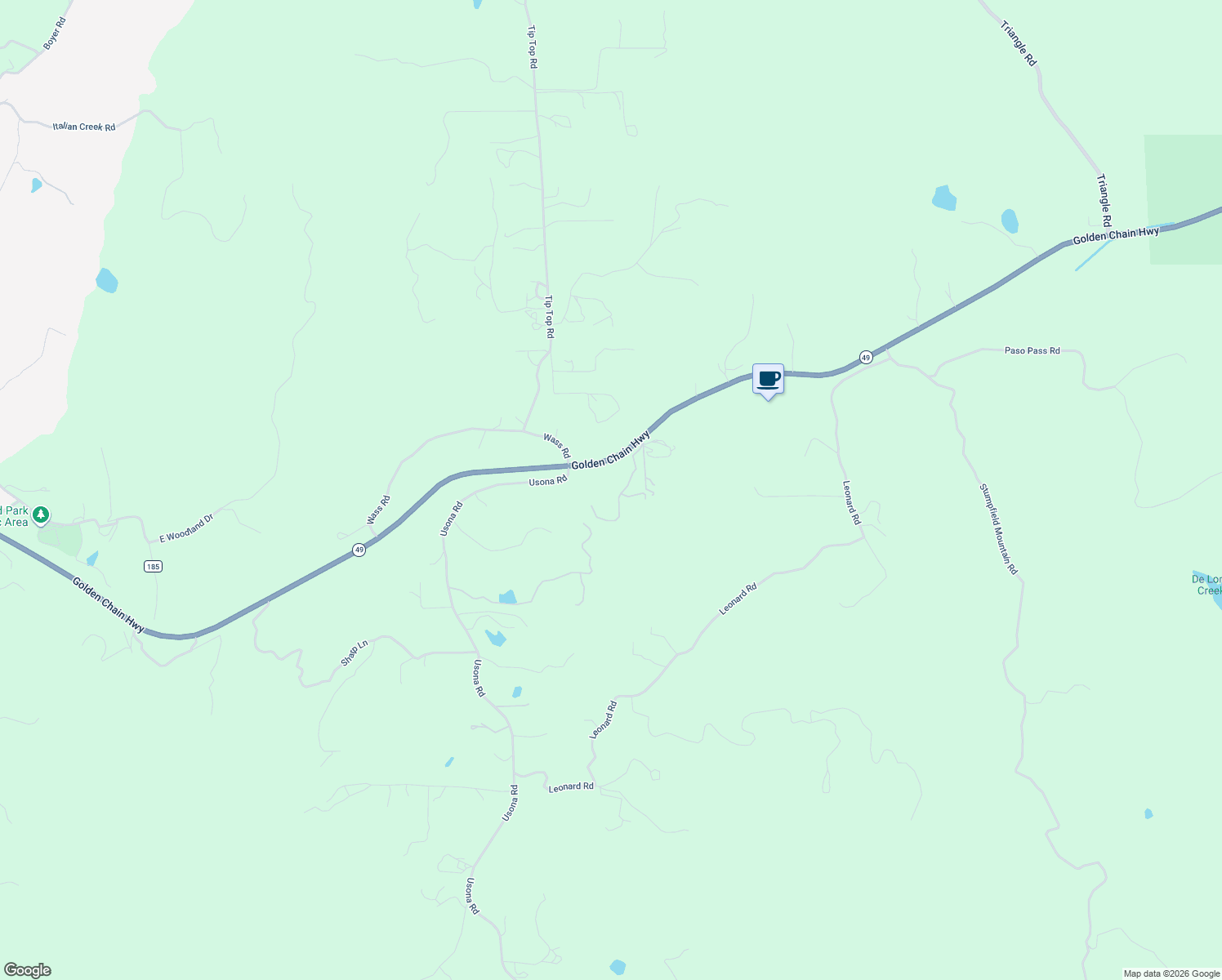 map of restaurants, bars, coffee shops, grocery stores, and more near 4965 Peak View Road in Mariposa