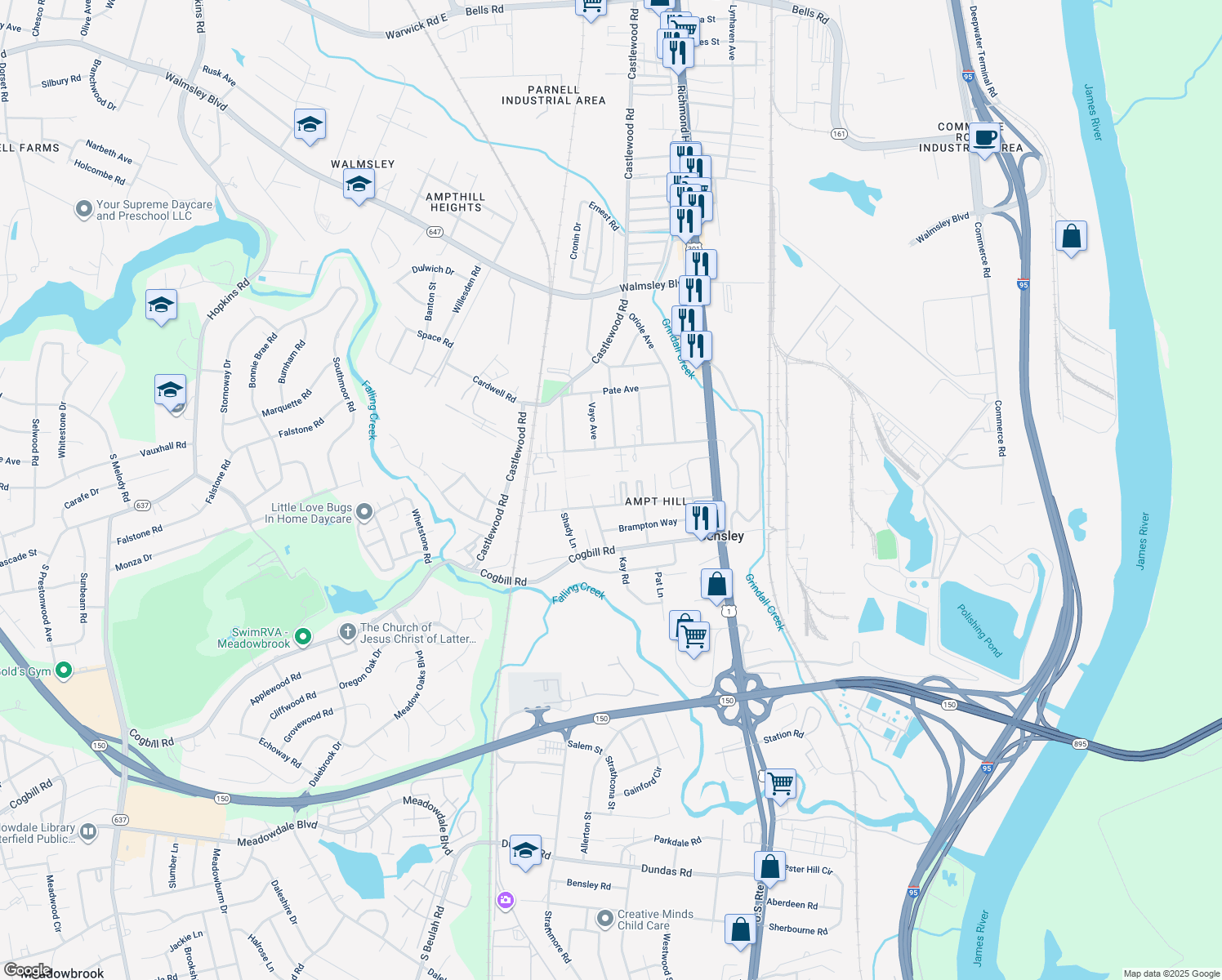 map of restaurants, bars, coffee shops, grocery stores, and more near 2826 Goolsby Avenue in Richmond