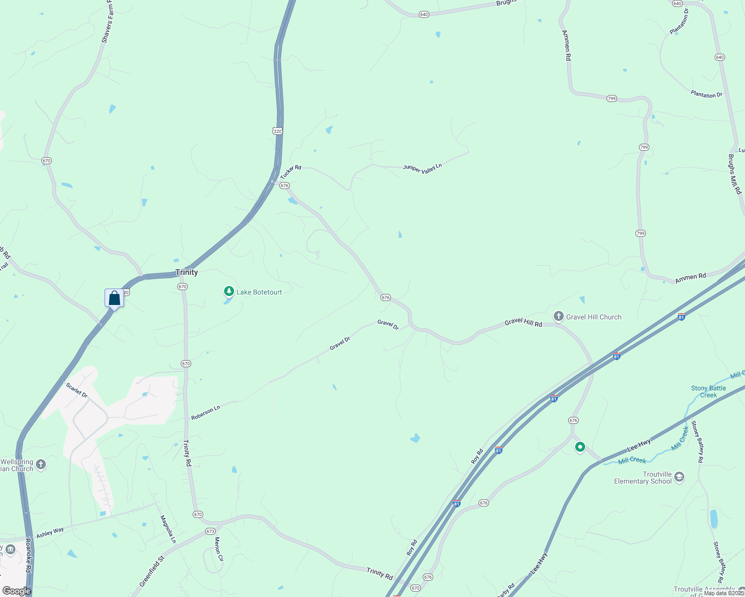 map of restaurants, bars, coffee shops, grocery stores, and more near 1789 Gravel Hill Road in Troutville