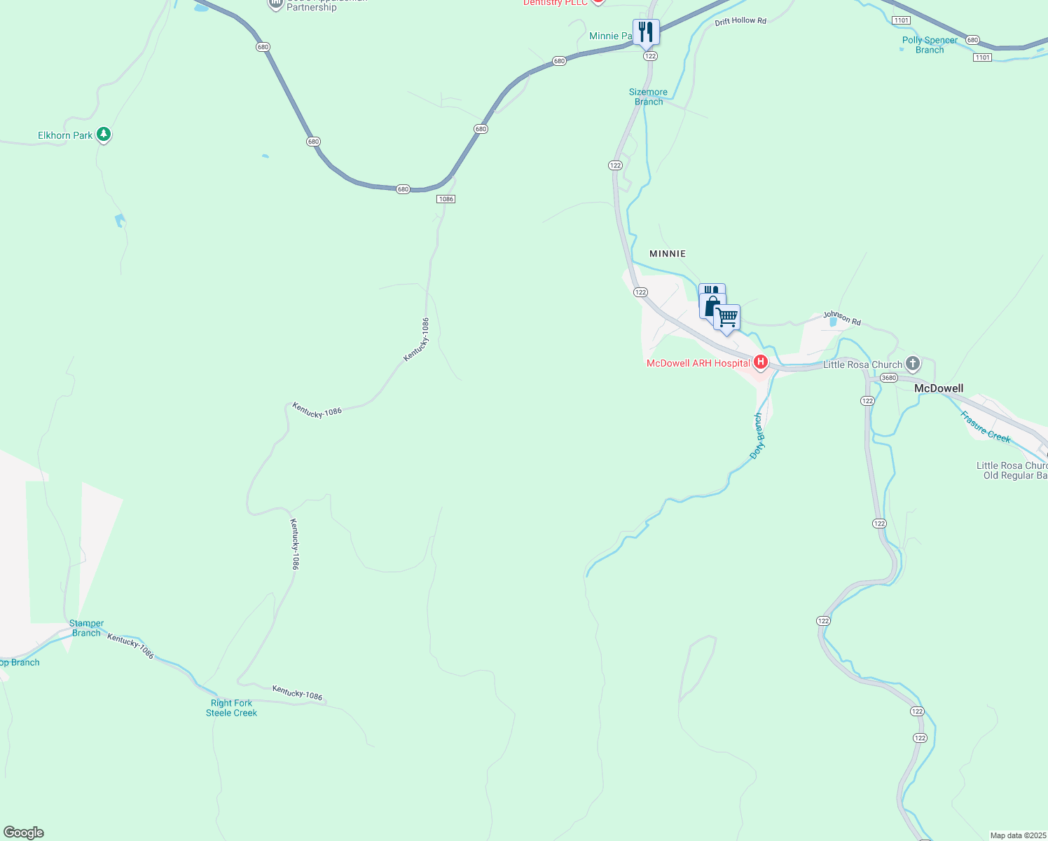 map of restaurants, bars, coffee shops, grocery stores, and more near in McDowell