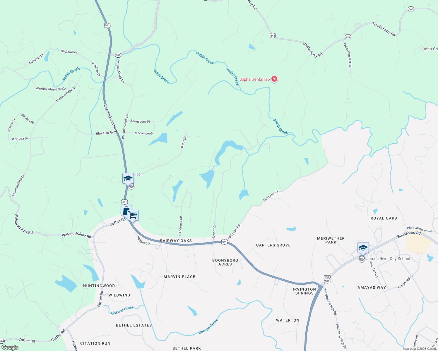 map of restaurants, bars, coffee shops, grocery stores, and more near 200 Howard Dr in Lynchburg