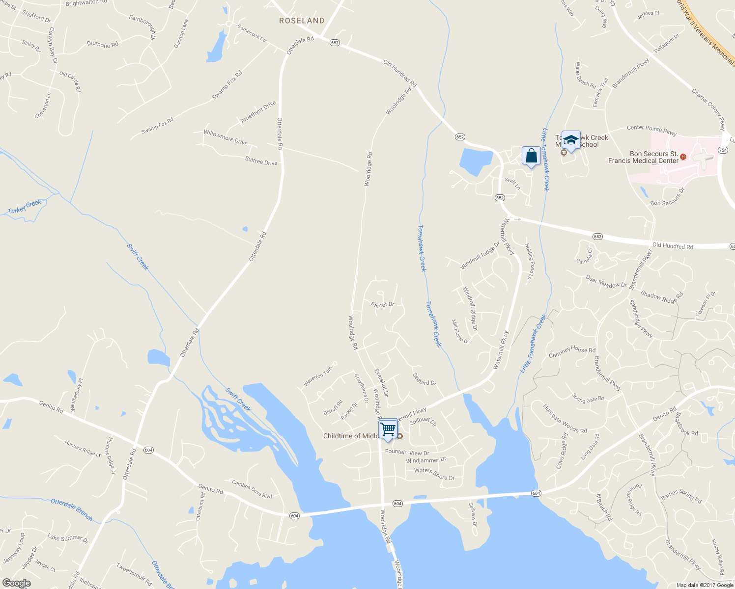 map of restaurants, bars, coffee shops, grocery stores, and more near 3237 Barkham Drive in Midlothian