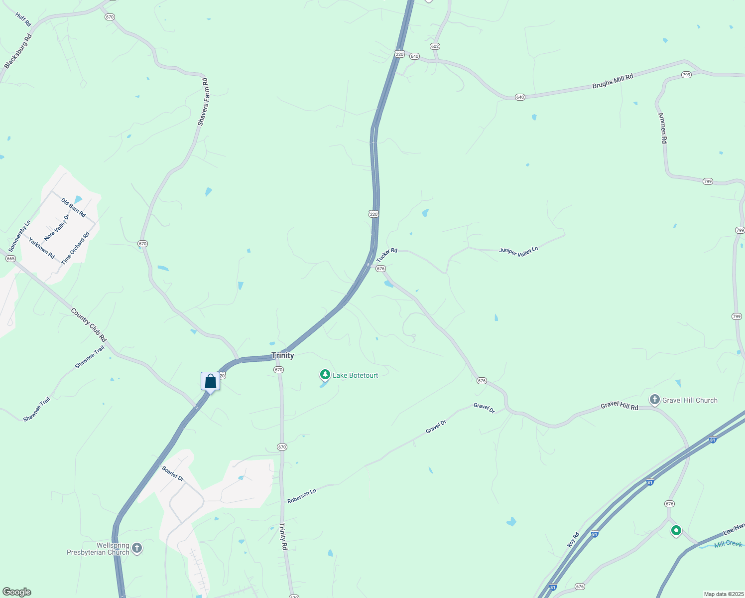 map of restaurants, bars, coffee shops, grocery stores, and more near 2233 Gravel Hill Road in Troutville