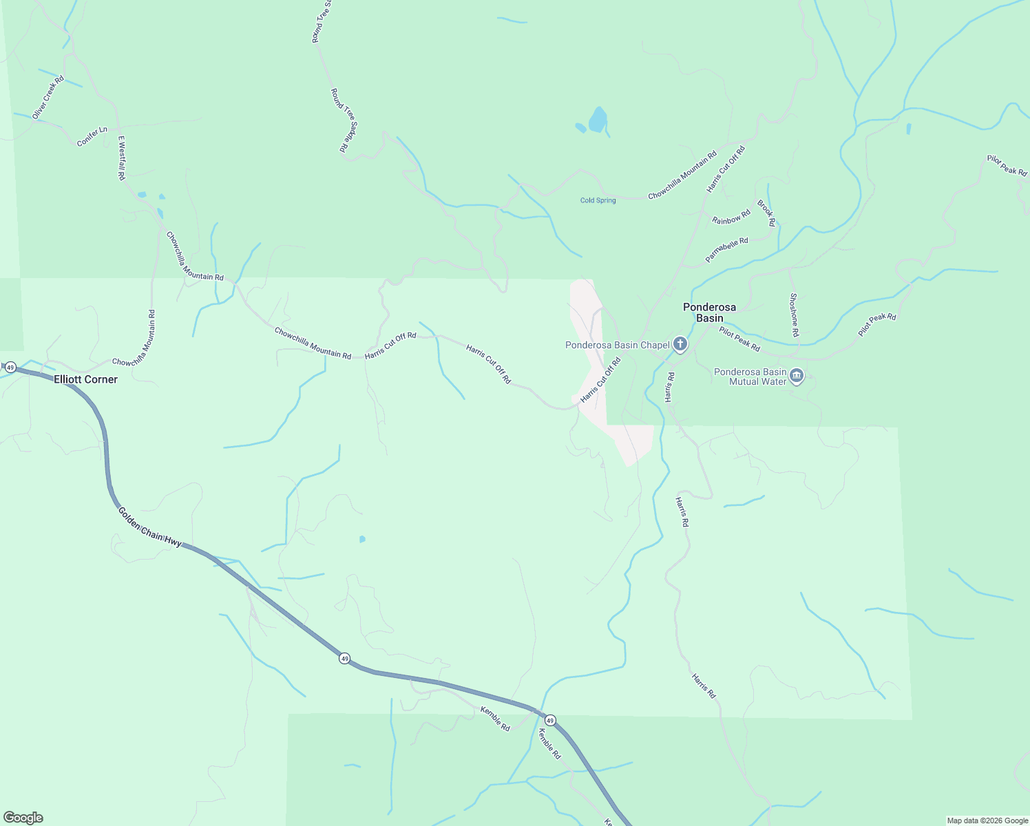 map of restaurants, bars, coffee shops, grocery stores, and more near Harris Cut Off Road in Mariposa County
