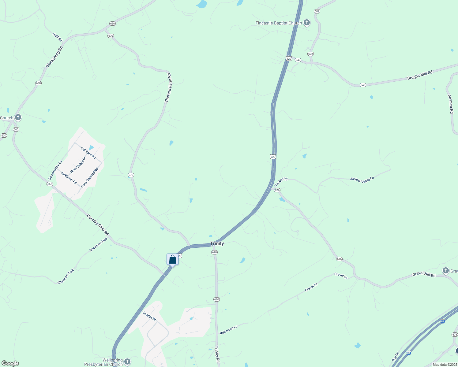 map of restaurants, bars, coffee shops, grocery stores, and more near 338 Old Wagon Road in Troutville