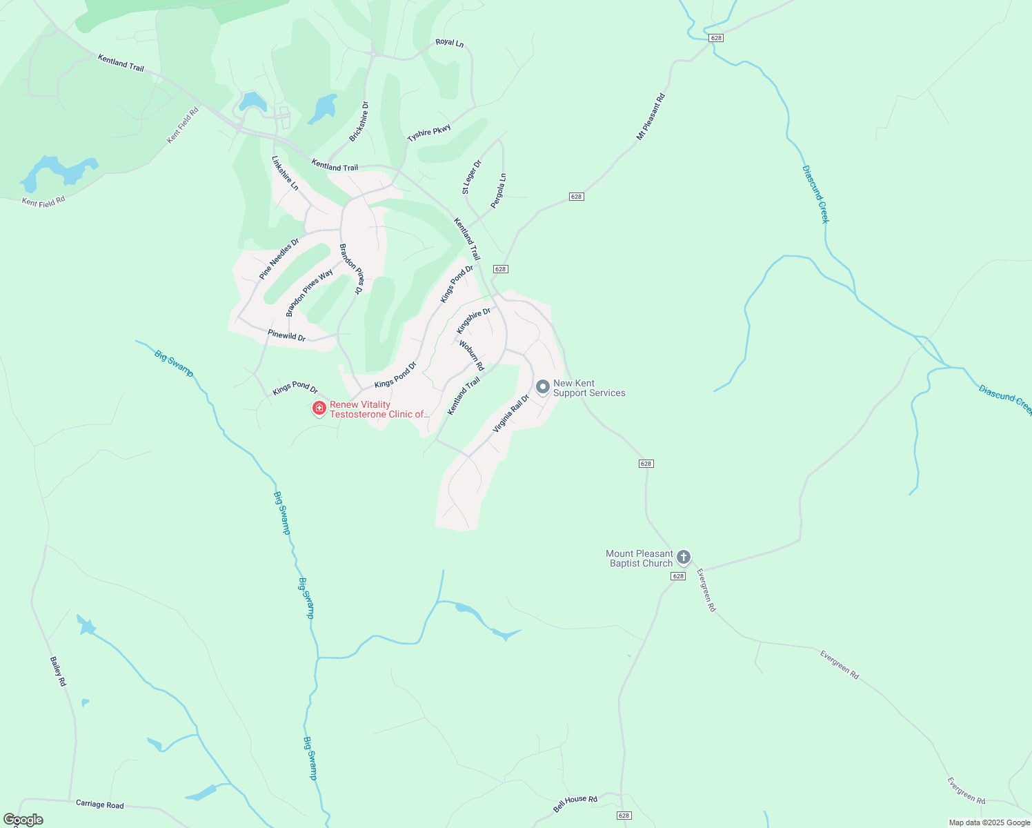 map of restaurants, bars, coffee shops, grocery stores, and more near 10414 Virginia Rail Court in Providence Forge