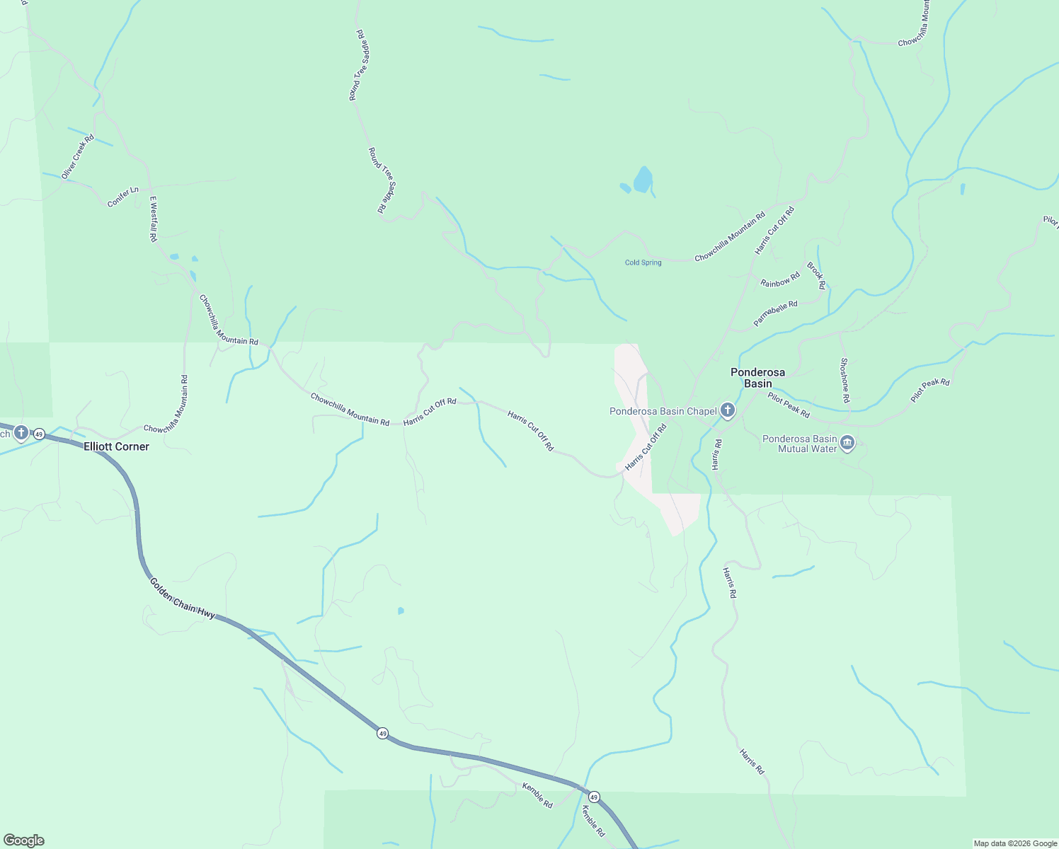 map of restaurants, bars, coffee shops, grocery stores, and more near Harris Cut Off Road in Mariposa County