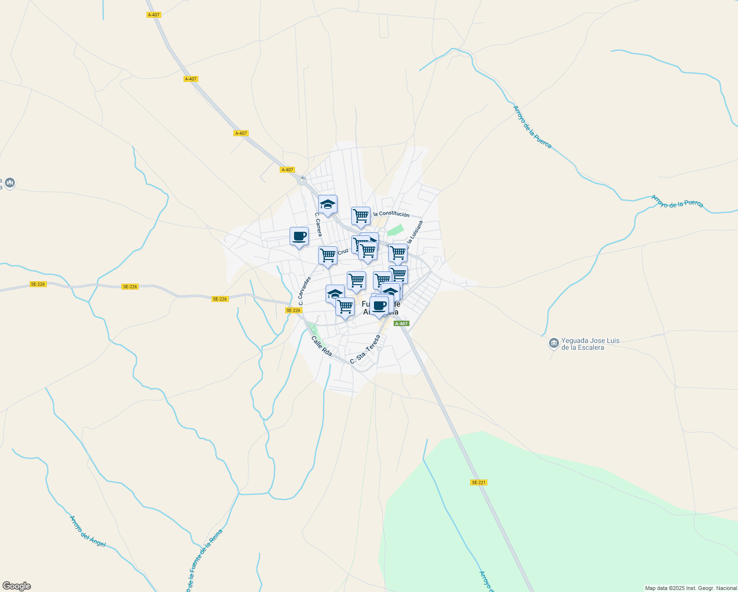 map of restaurants, bars, coffee shops, grocery stores, and more near in Fuentes de Andalucía