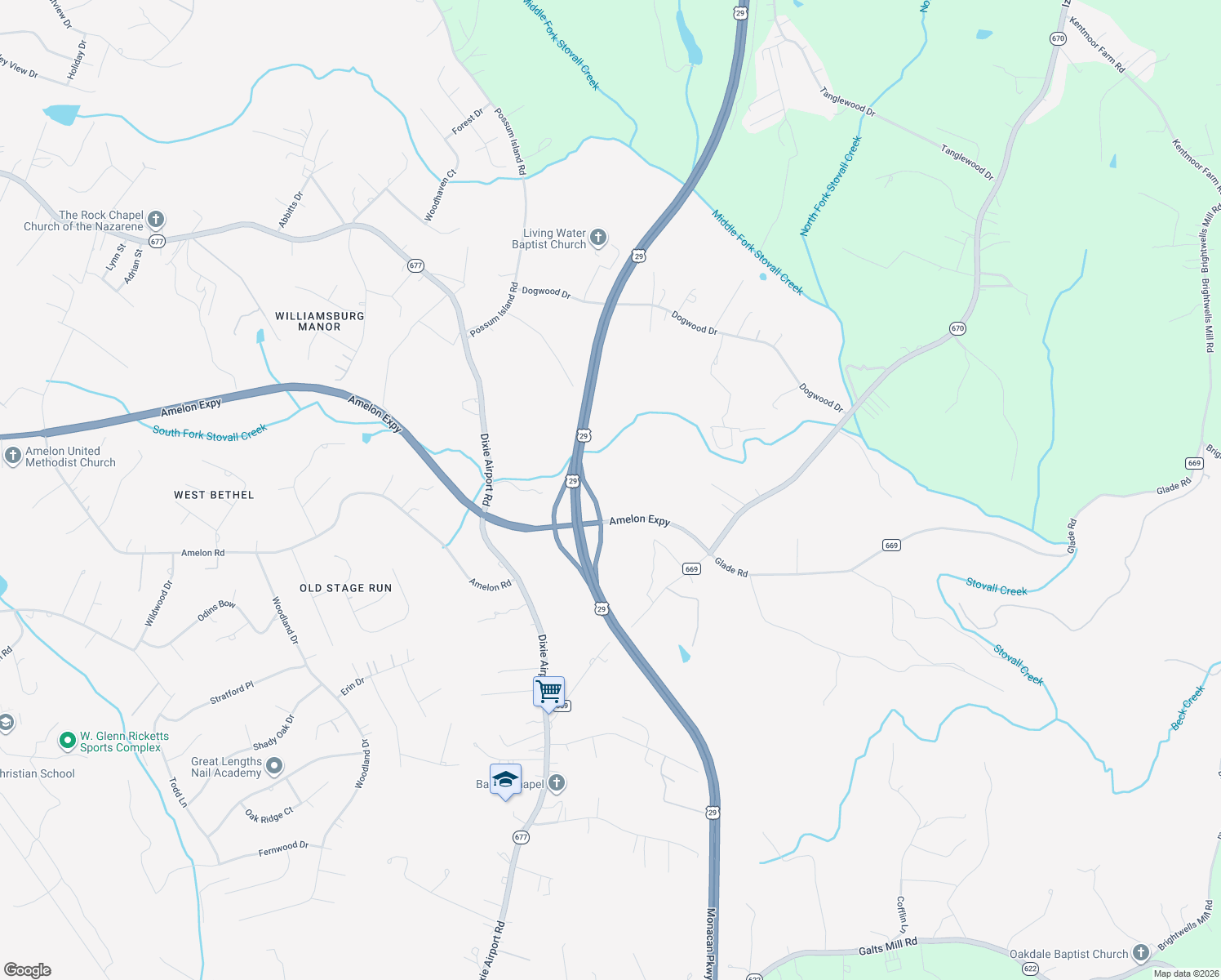 map of restaurants, bars, coffee shops, grocery stores, and more near Virginia 130 in Madison Heights