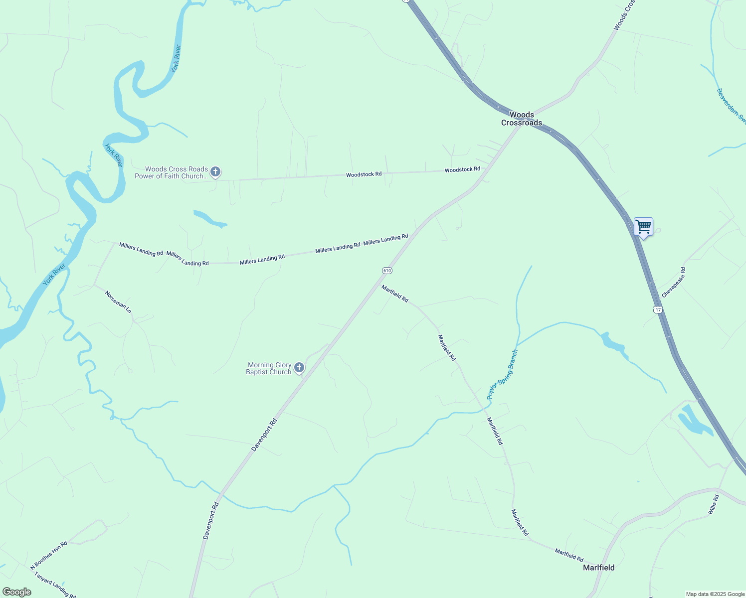 map of restaurants, bars, coffee shops, grocery stores, and more near 9333 Davenport Road in Gloucester Courthouse