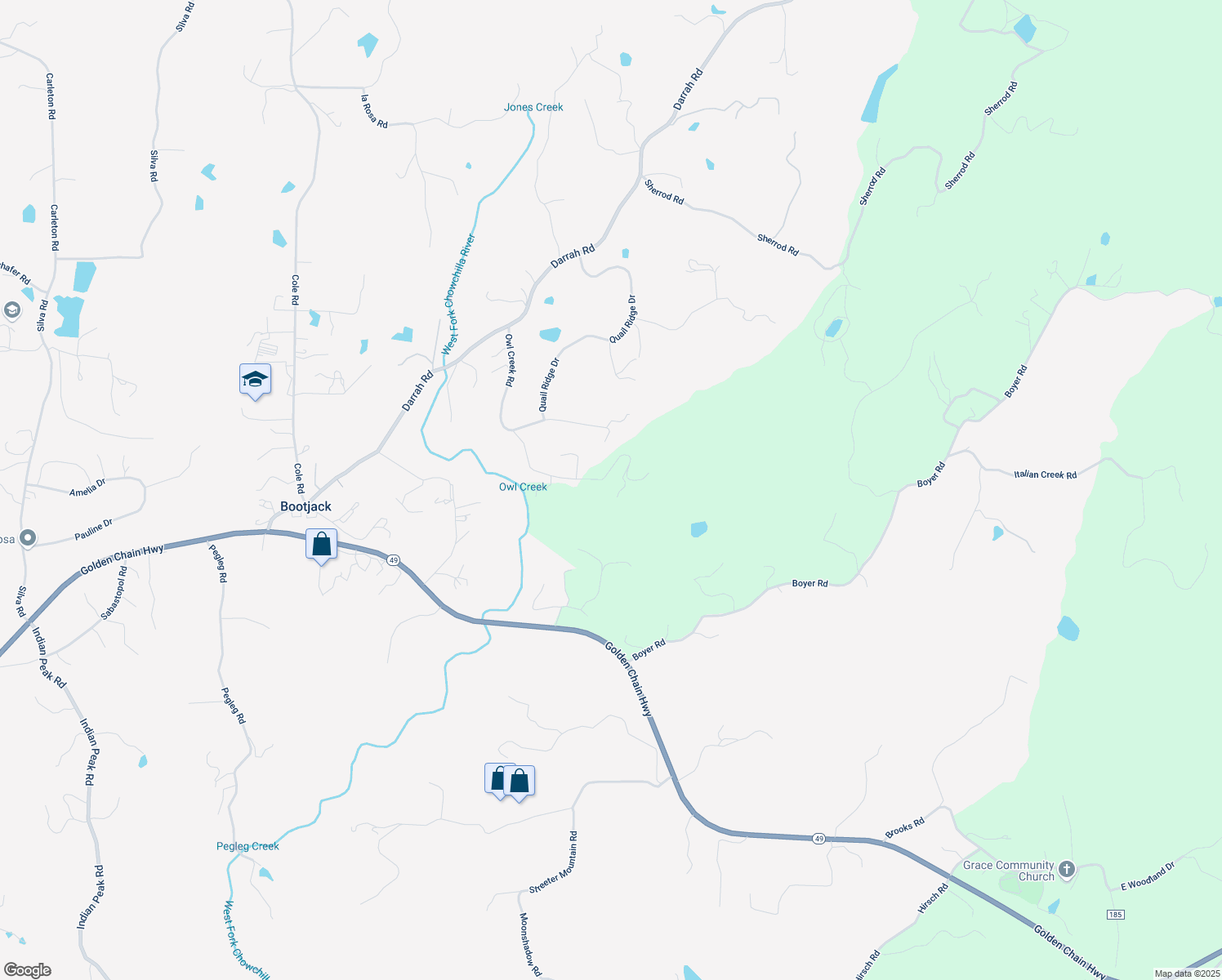 map of restaurants, bars, coffee shops, grocery stores, and more near 3777 Owl Creek Road in Mariposa