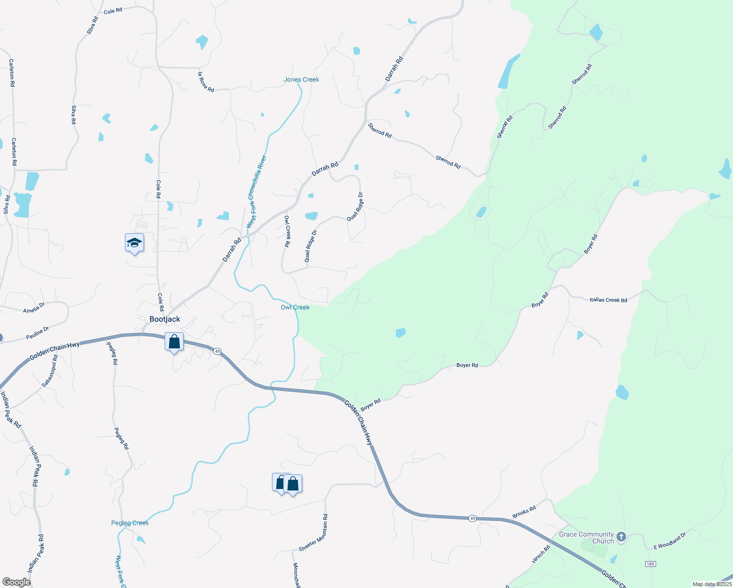 map of restaurants, bars, coffee shops, grocery stores, and more near 3779-3799 Owl Creek Road in Mariposa