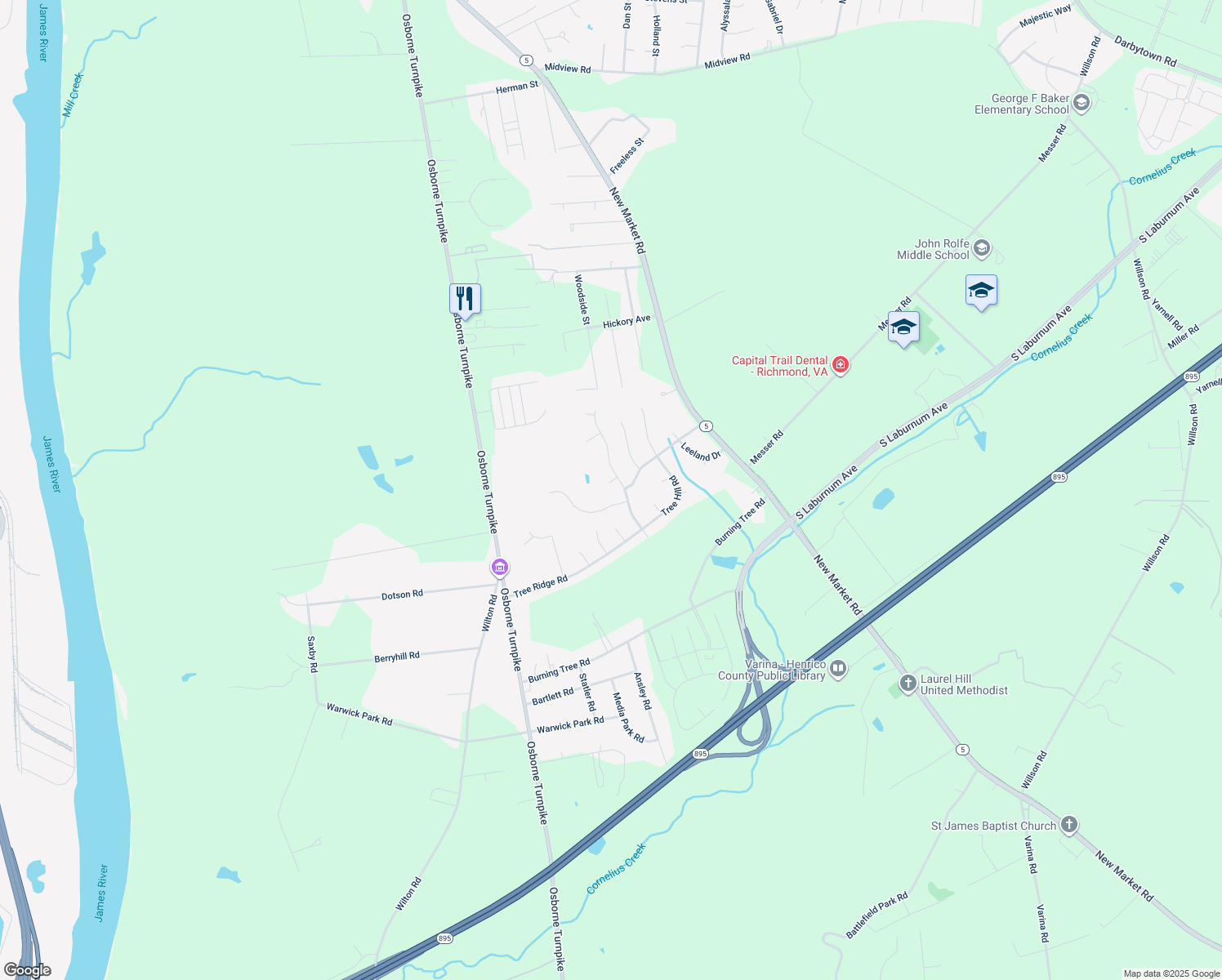 map of restaurants, bars, coffee shops, grocery stores, and more near 1404 Bogle Ct in Richmond