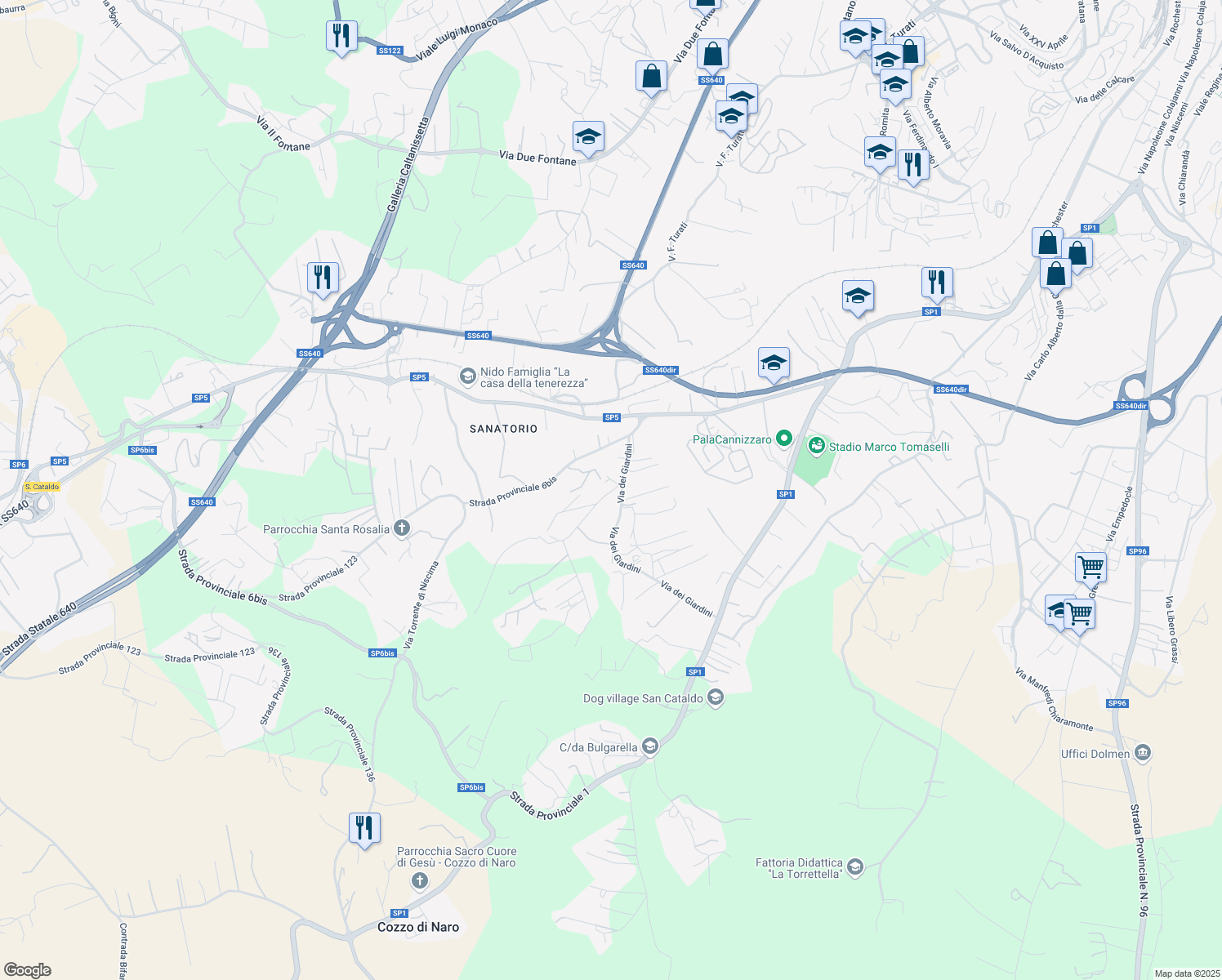 map of restaurants, bars, coffee shops, grocery stores, and more near 1 Via dei Gelsi di Niscima in Libero consorzio comunale di Caltanissetta