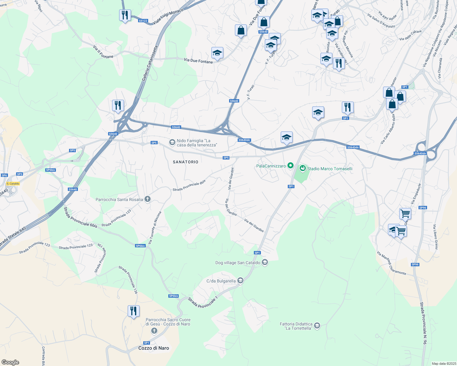 map of restaurants, bars, coffee shops, grocery stores, and more near 1 Via dei Gelsi di Niscima in Libero consorzio comunale di Caltanissetta