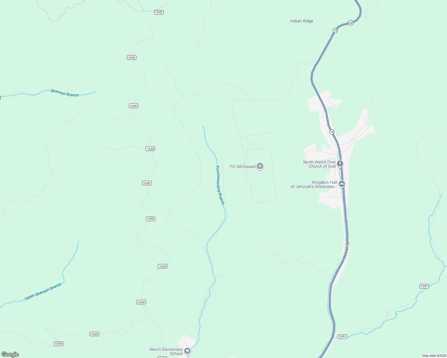 map of restaurants, bars, coffee shops, grocery stores, and more near Edmore Road in Welch