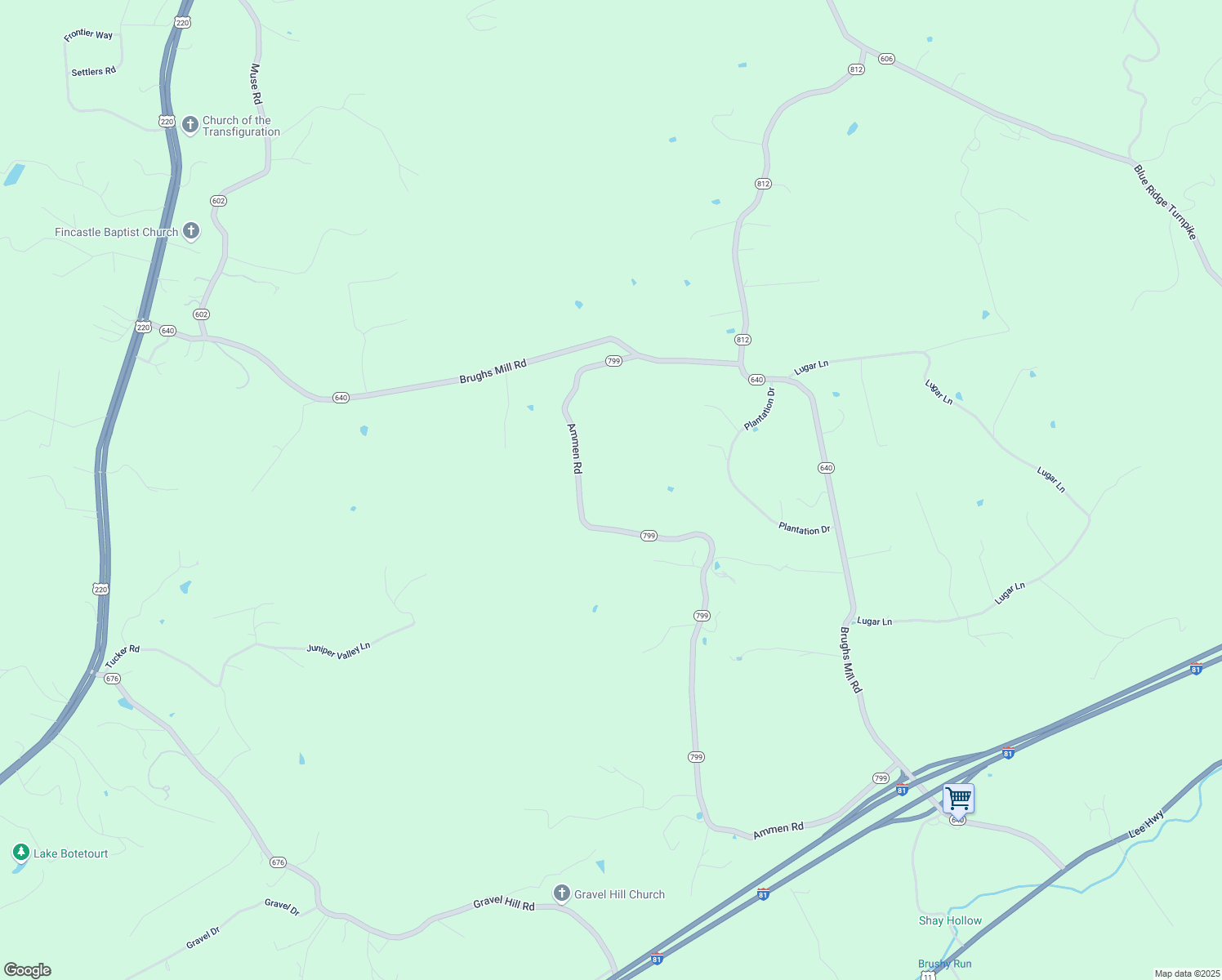 map of restaurants, bars, coffee shops, grocery stores, and more near 1936 Ammen Road in Fincastle