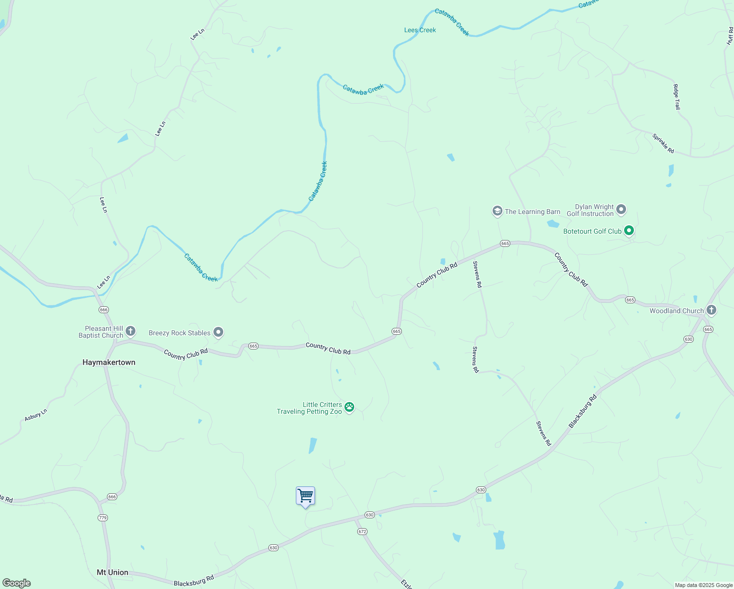 map of restaurants, bars, coffee shops, grocery stores, and more near 173 Old Sessler Mill Road in Troutville