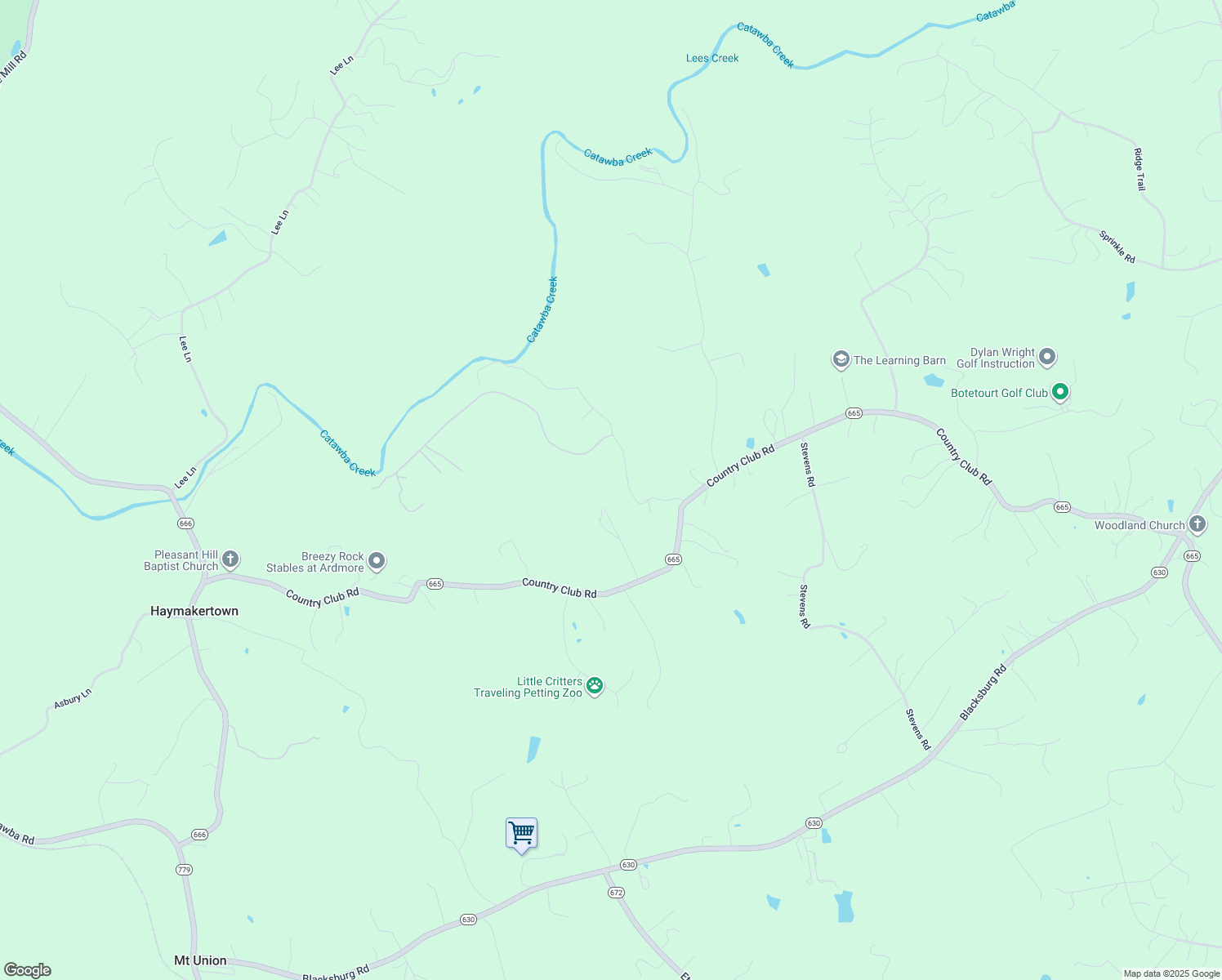 map of restaurants, bars, coffee shops, grocery stores, and more near 173 Old Sessler Mill Road in Troutville