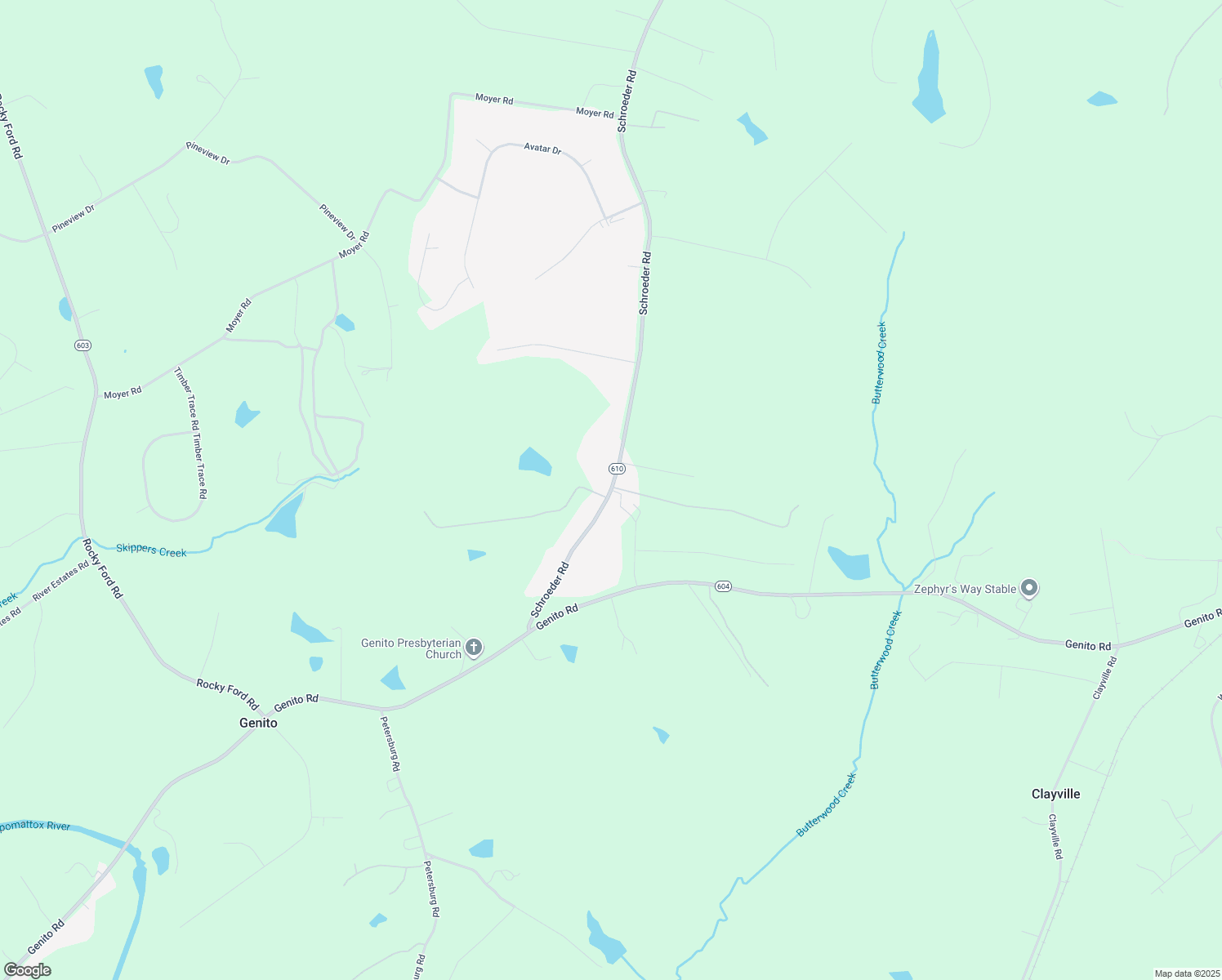 map of restaurants, bars, coffee shops, grocery stores, and more near 1024 Schroeder Road in Powhatan