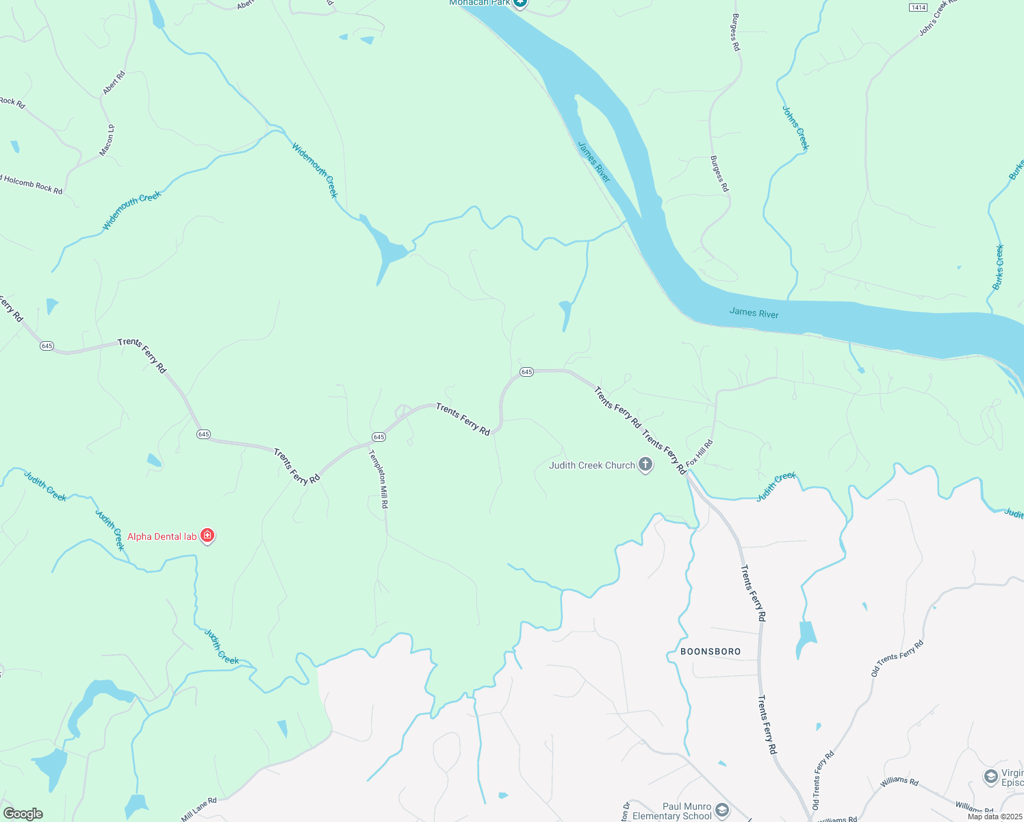 map of restaurants, bars, coffee shops, grocery stores, and more near 1001-1089 Judith Creek Rd in Lynchburg