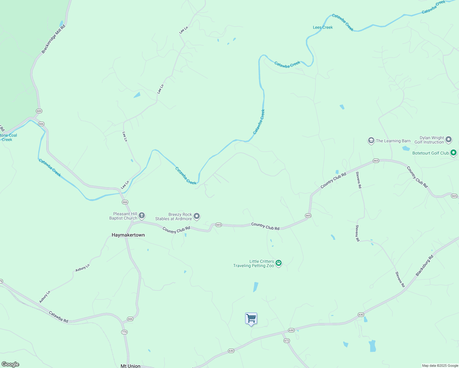 map of restaurants, bars, coffee shops, grocery stores, and more near 1057 Old Sessler Mill Road in Troutville