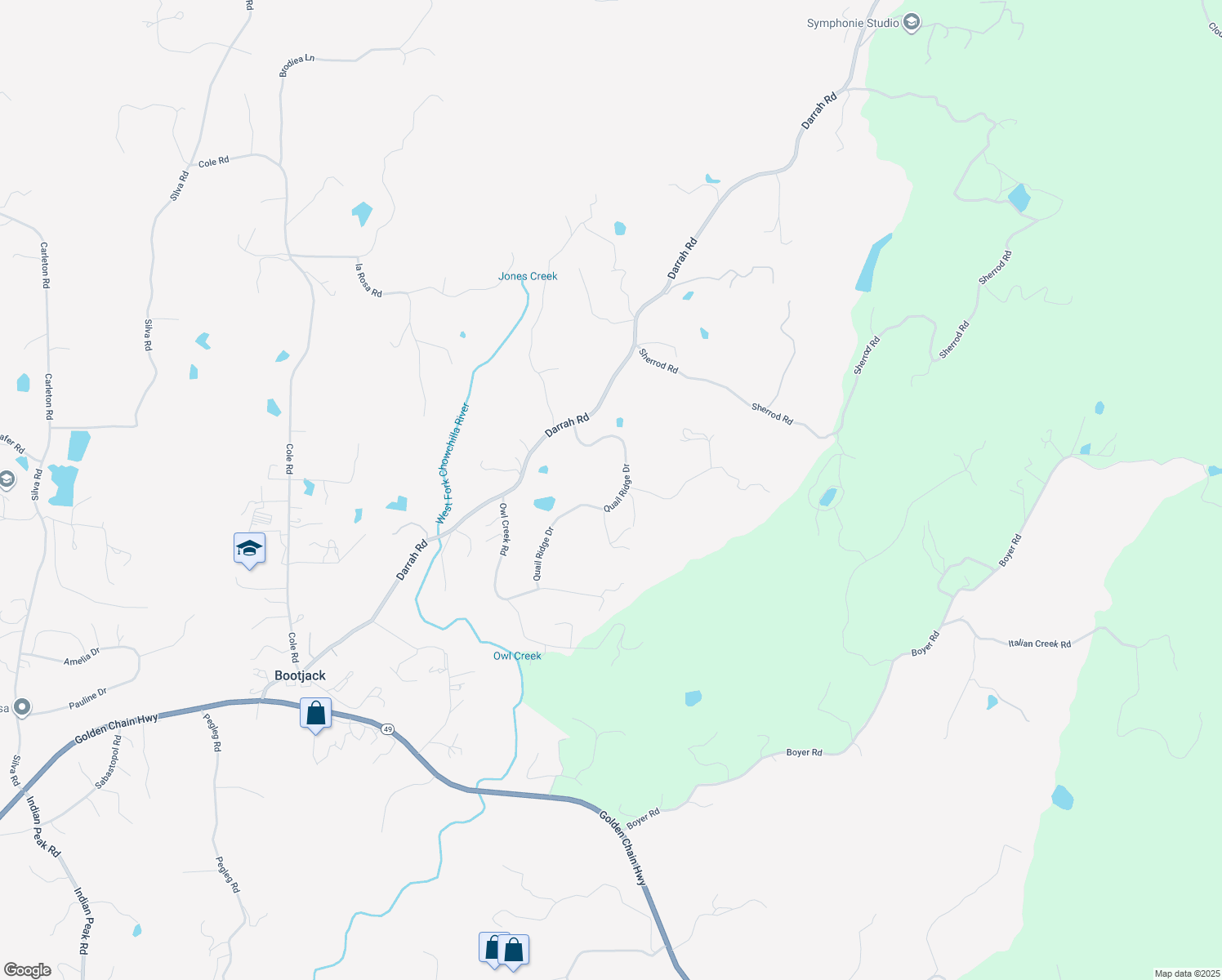 map of restaurants, bars, coffee shops, grocery stores, and more near 3637 Quail Ridge Drive in Mariposa