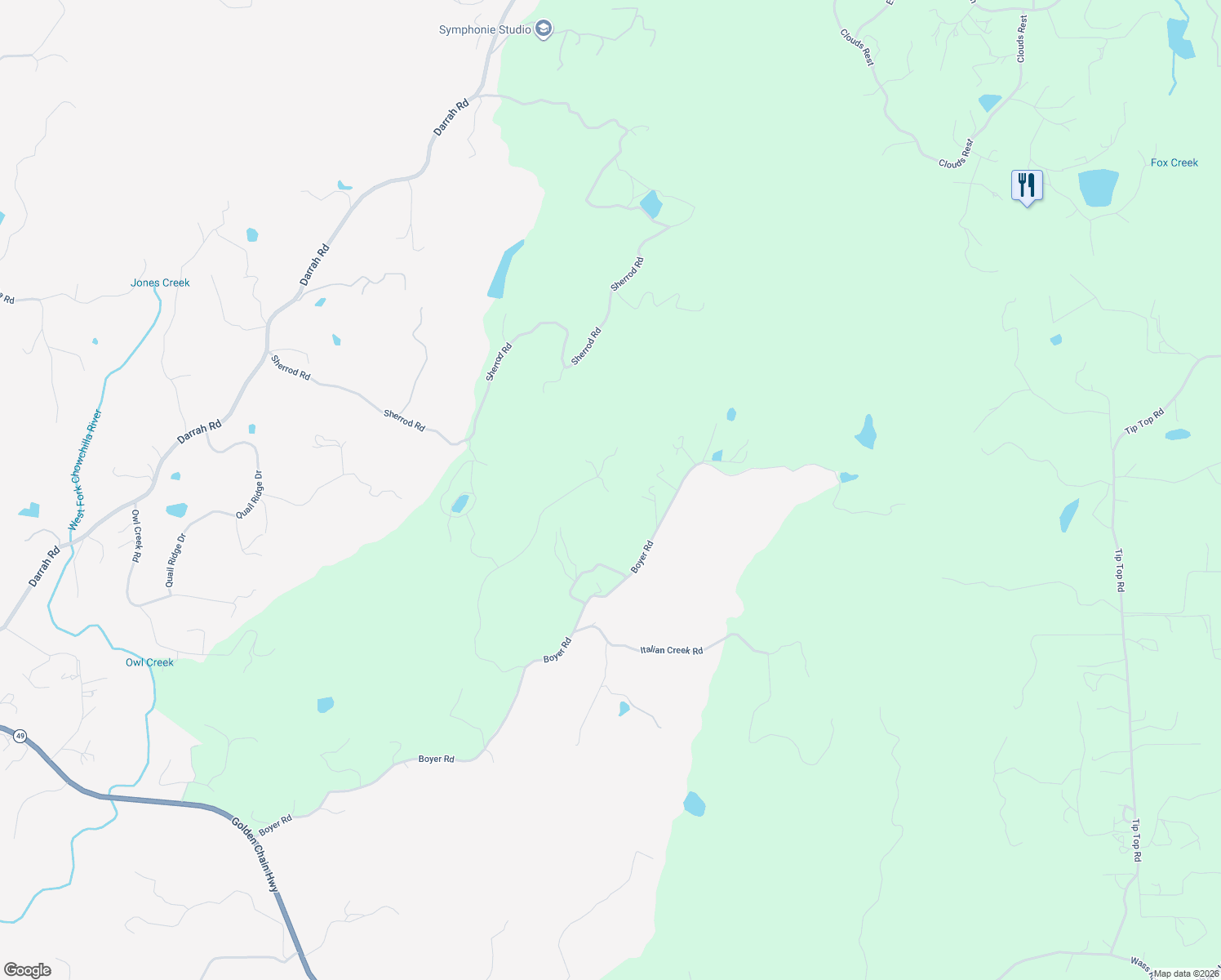 map of restaurants, bars, coffee shops, grocery stores, and more near 3668 Homestead Road in Mariposa