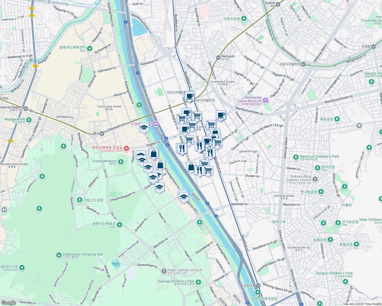 map of restaurants, bars, coffee shops, grocery stores, and more near in 