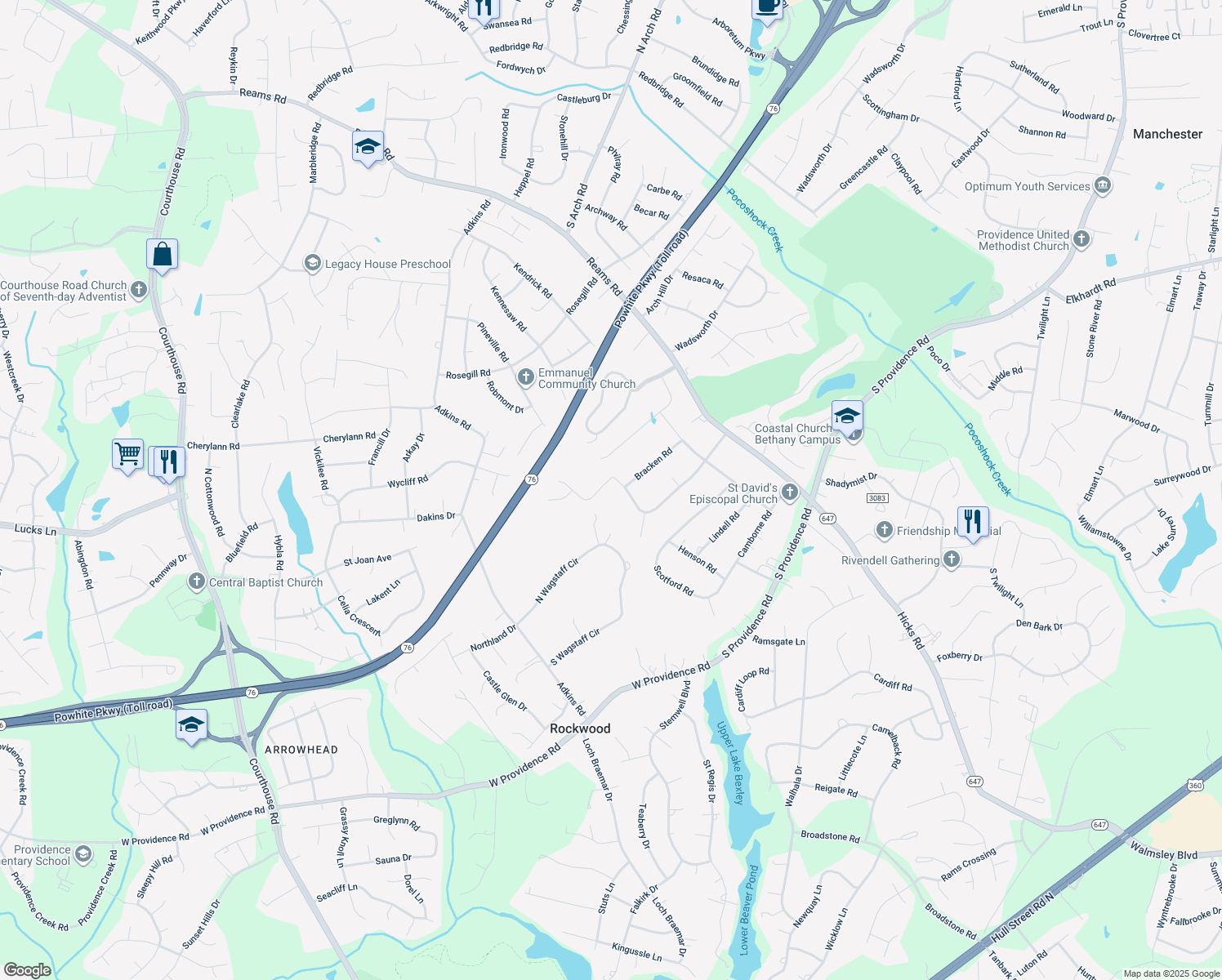 map of restaurants, bars, coffee shops, grocery stores, and more near 9101 Gallatin Road in Richmond