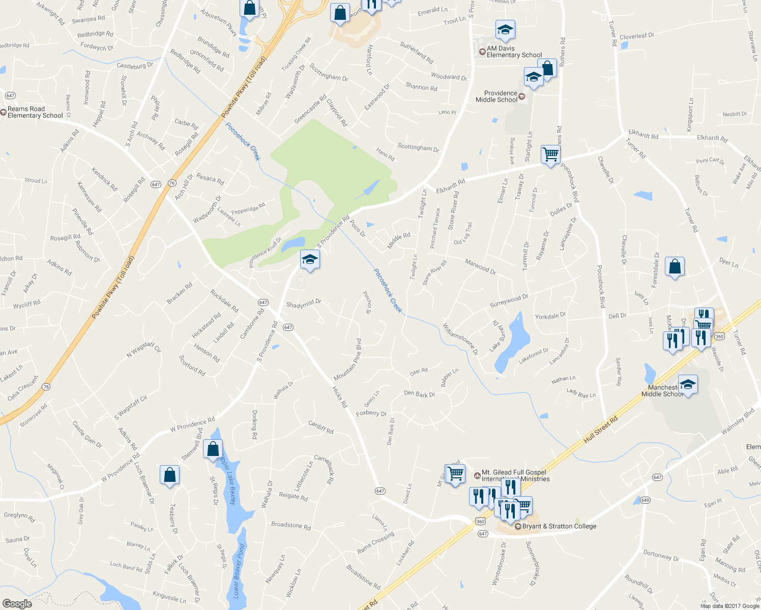 map of restaurants, bars, coffee shops, grocery stores, and more near 1619 Pinchot Street in Richmond