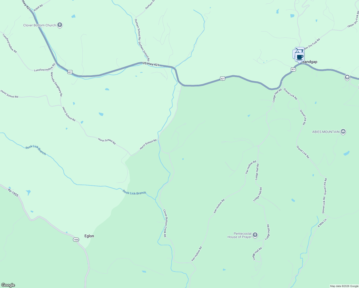 map of restaurants, bars, coffee shops, grocery stores, and more near 421 Clover Bottom Creek Road in McKee