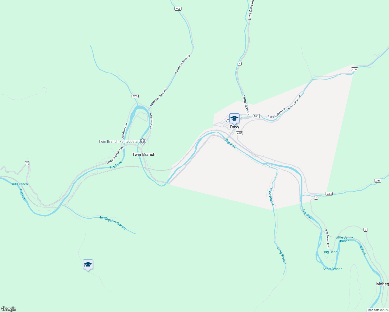 map of restaurants, bars, coffee shops, grocery stores, and more near Worthington Rd in Davy