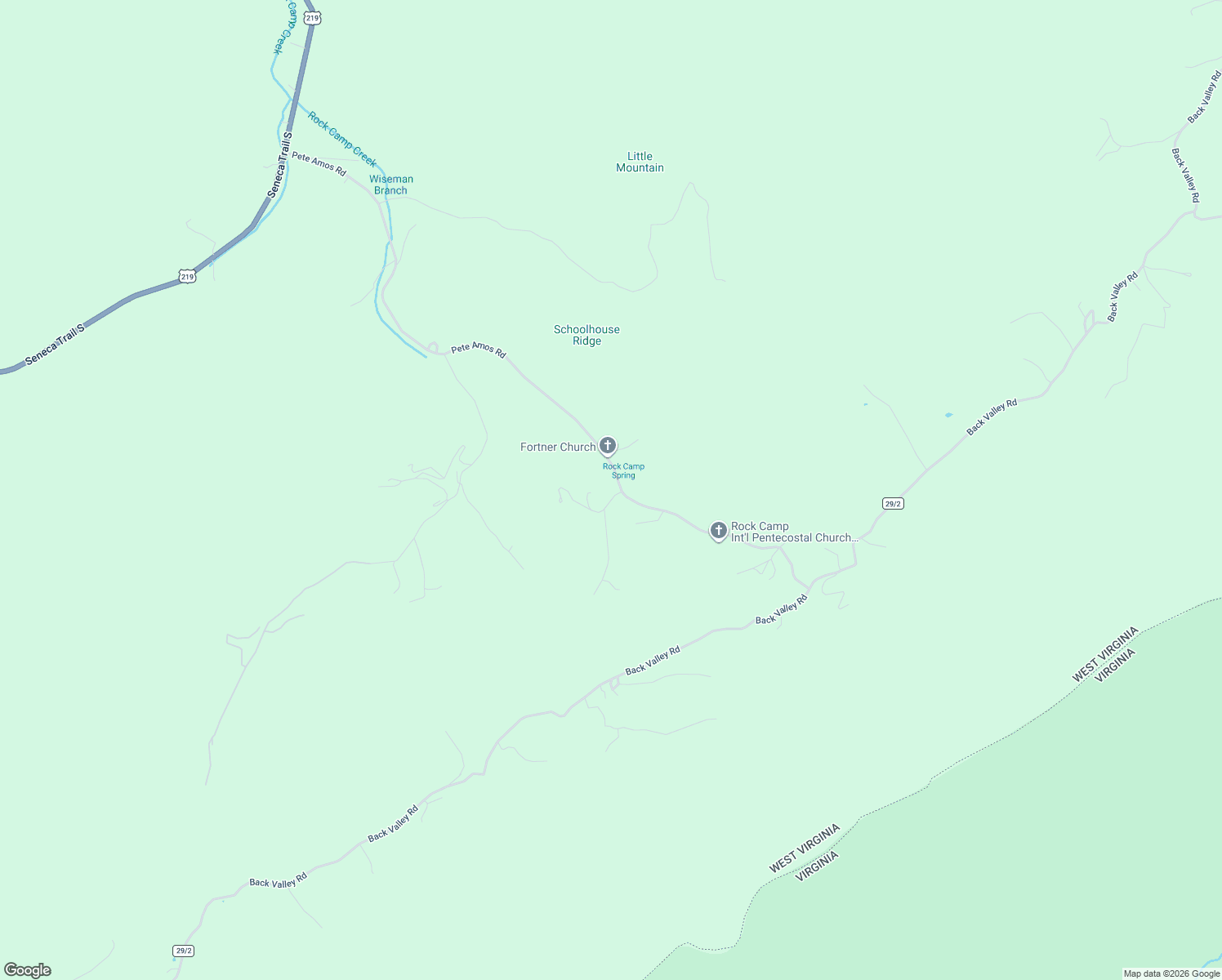 map of restaurants, bars, coffee shops, grocery stores, and more near 1582 Pete Amos Road in Lindside