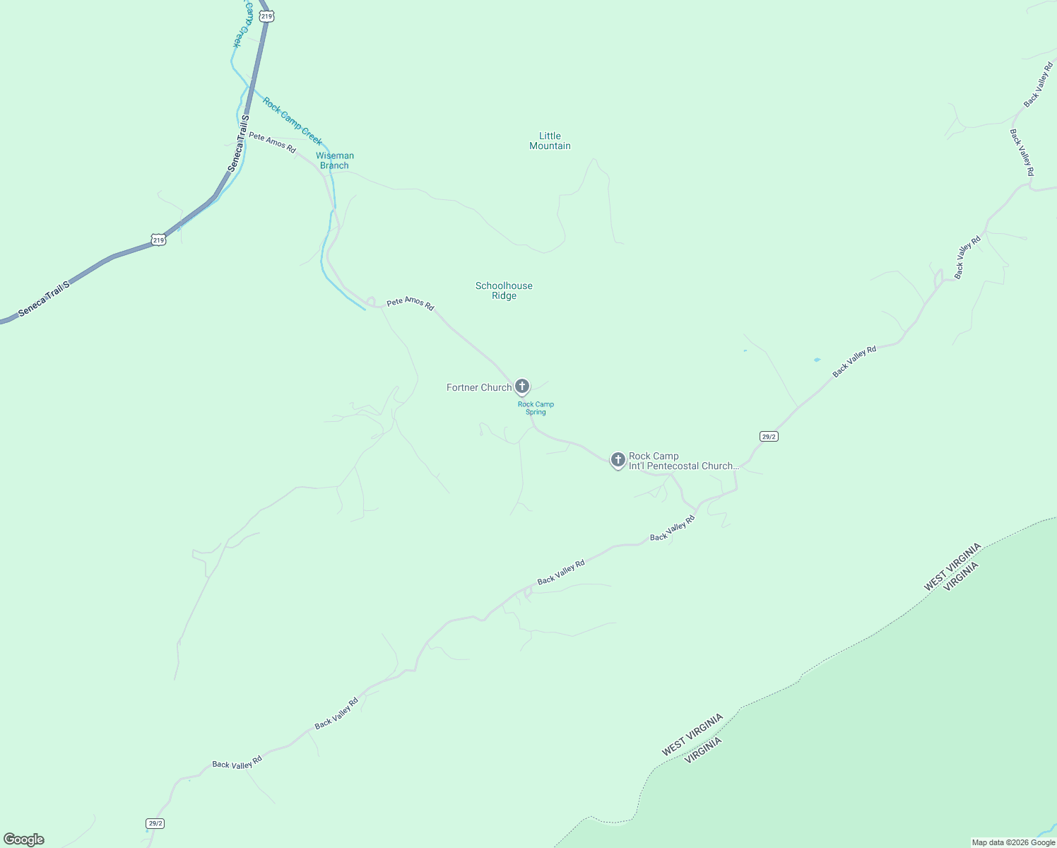 map of restaurants, bars, coffee shops, grocery stores, and more near 1582 Pete Amos Road in Lindside