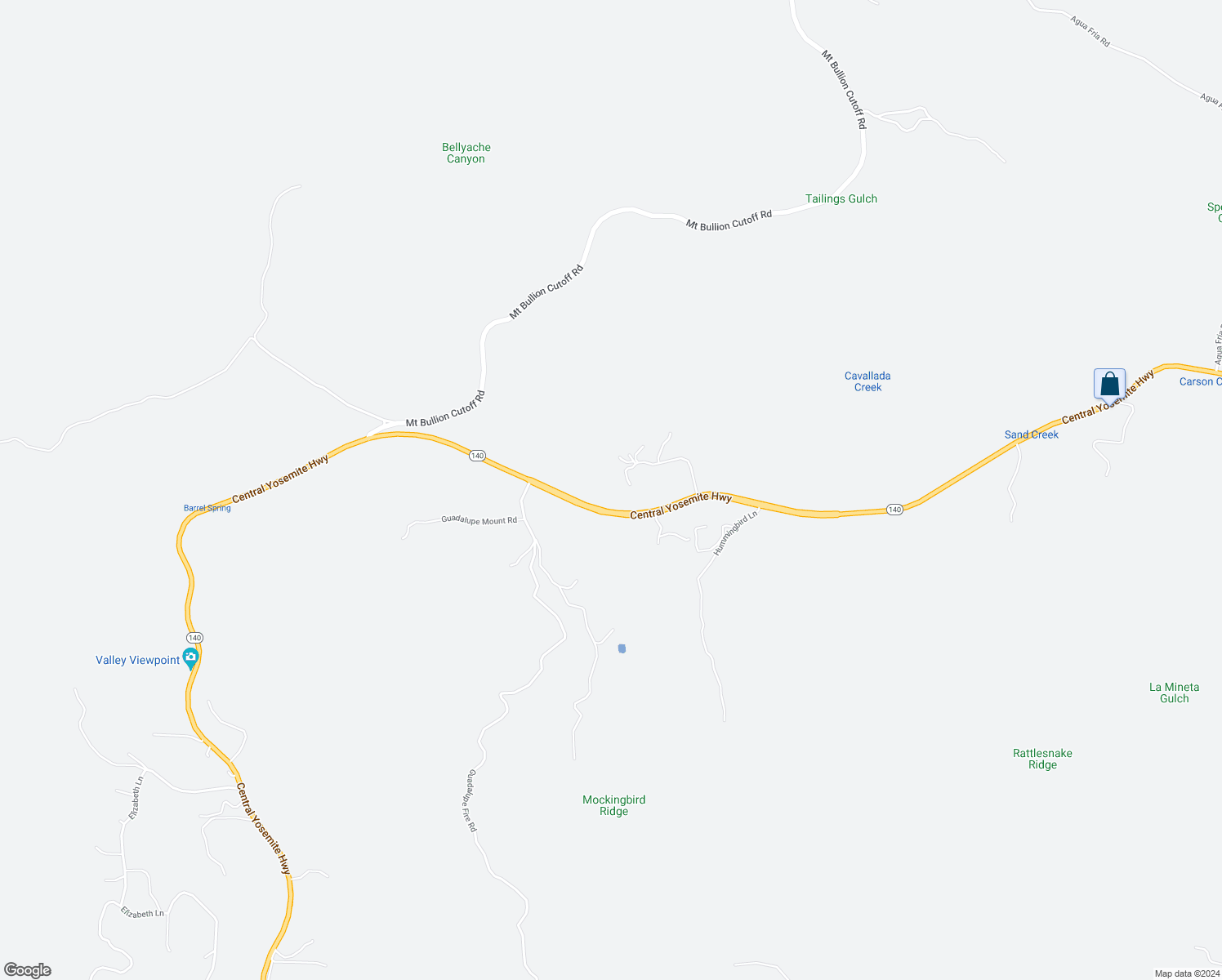 map of restaurants, bars, coffee shops, grocery stores, and more near 3675 California 140 in Mariposa