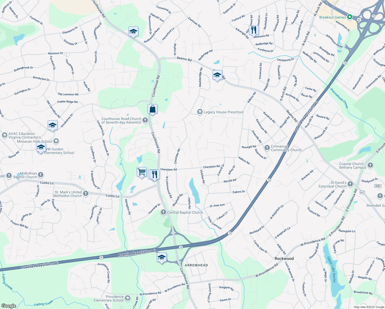 map of restaurants, bars, coffee shops, grocery stores, and more near 817 Vickilee Court in Richmond