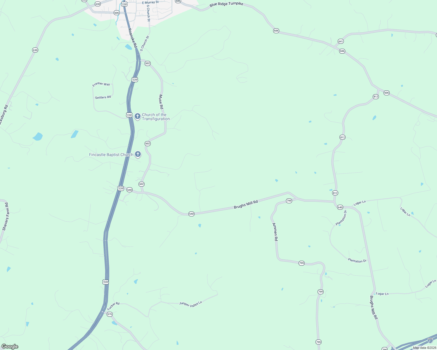 map of restaurants, bars, coffee shops, grocery stores, and more near 110 Brughs Mill Road in Fincastle