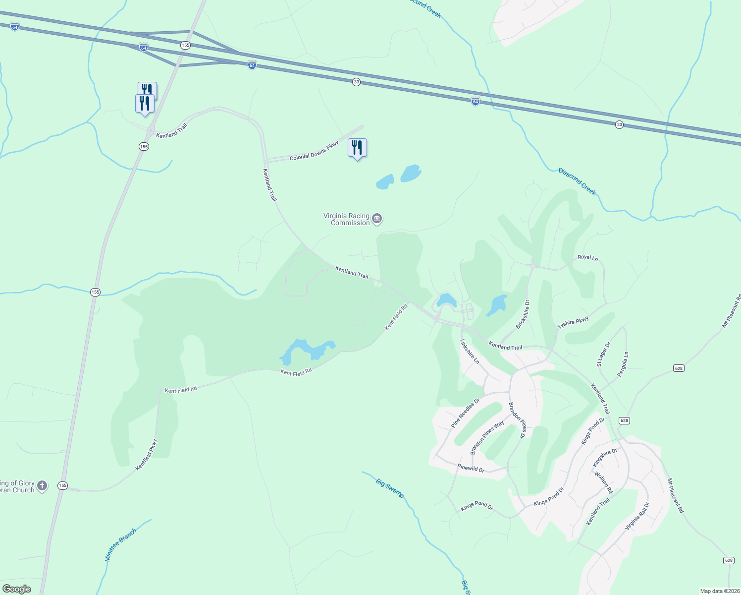 map of restaurants, bars, coffee shops, grocery stores, and more near 5662 Hogan Bridge Drive in Providence Forge