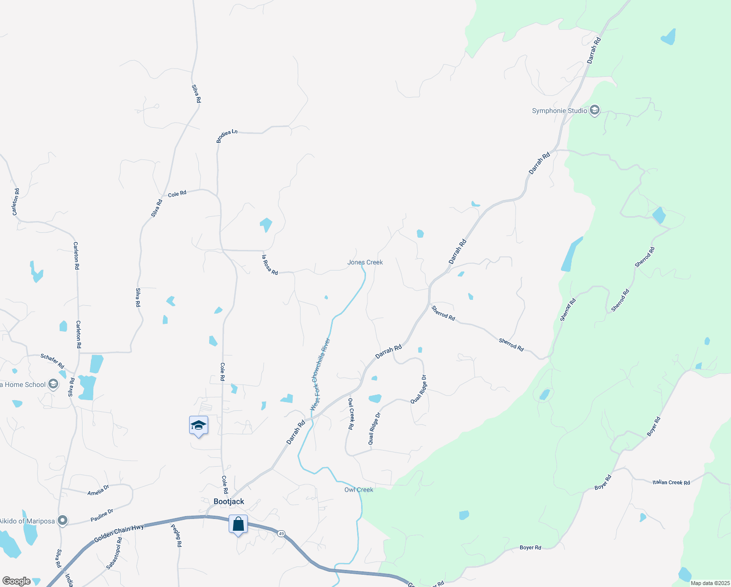 map of restaurants, bars, coffee shops, grocery stores, and more near 3993 Snow Creek Road in Mariposa