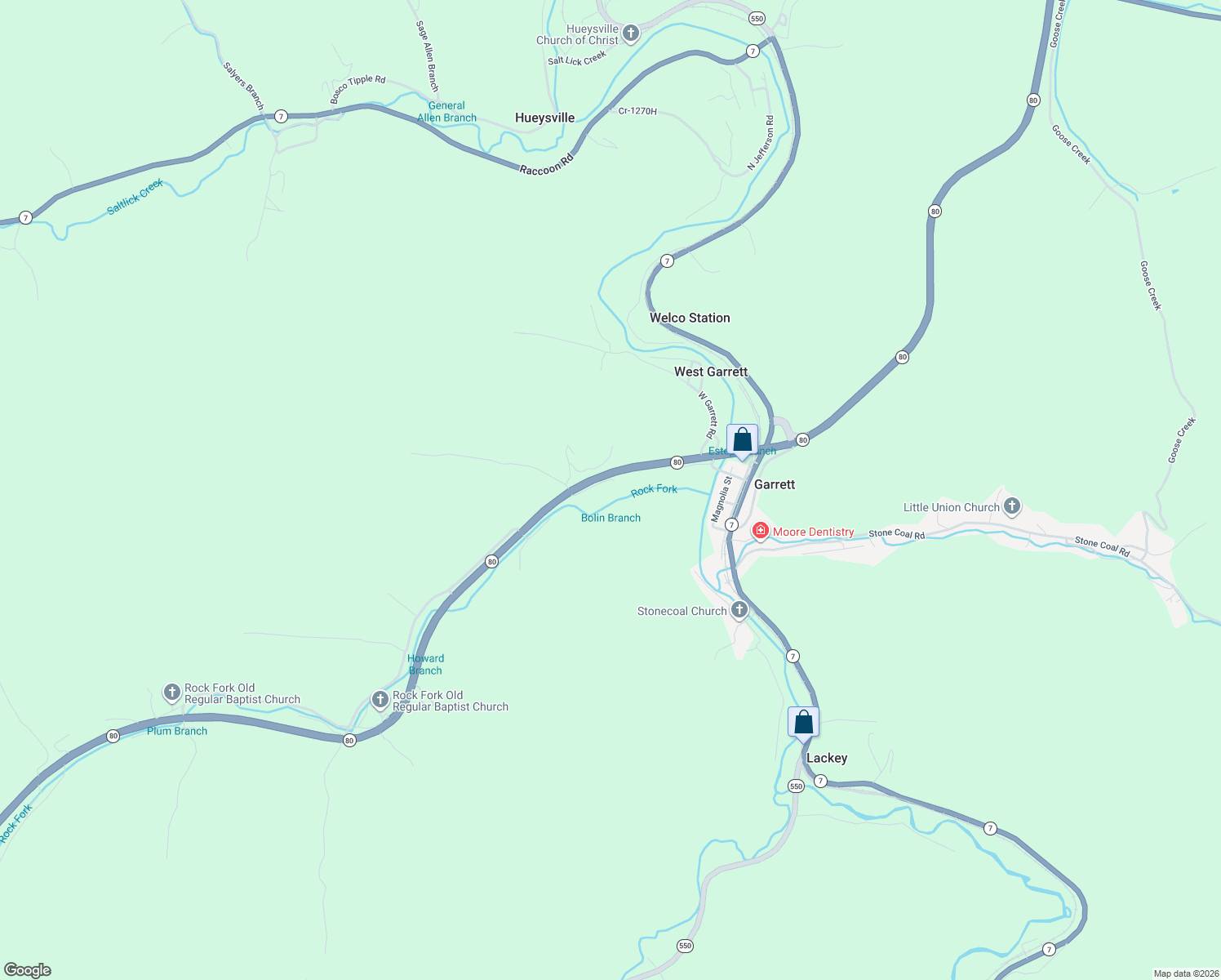map of restaurants, bars, coffee shops, grocery stores, and more near 2-128 Francis Drive in Garrett